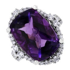 Beauvince Amethyst and Diamond Halo Cocktail Ring in White Gold