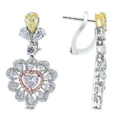 Beauvince Pendientes Gota Corazón Diamante Amarillo y Blanco en Oro Blanco