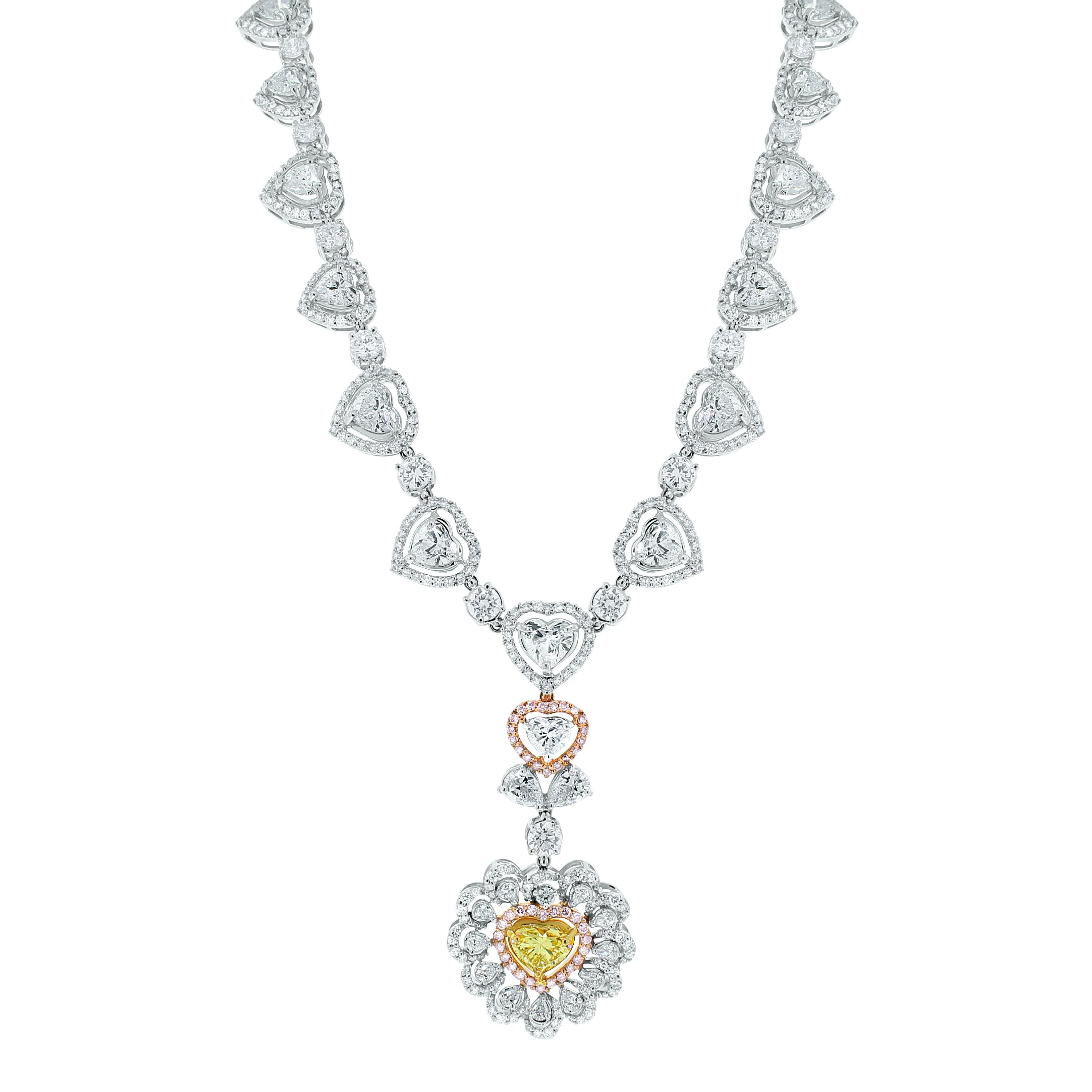 Contemporary Beauvince Heart Diamond Necklace, Earring and Ring Suite in White Gold For Sale