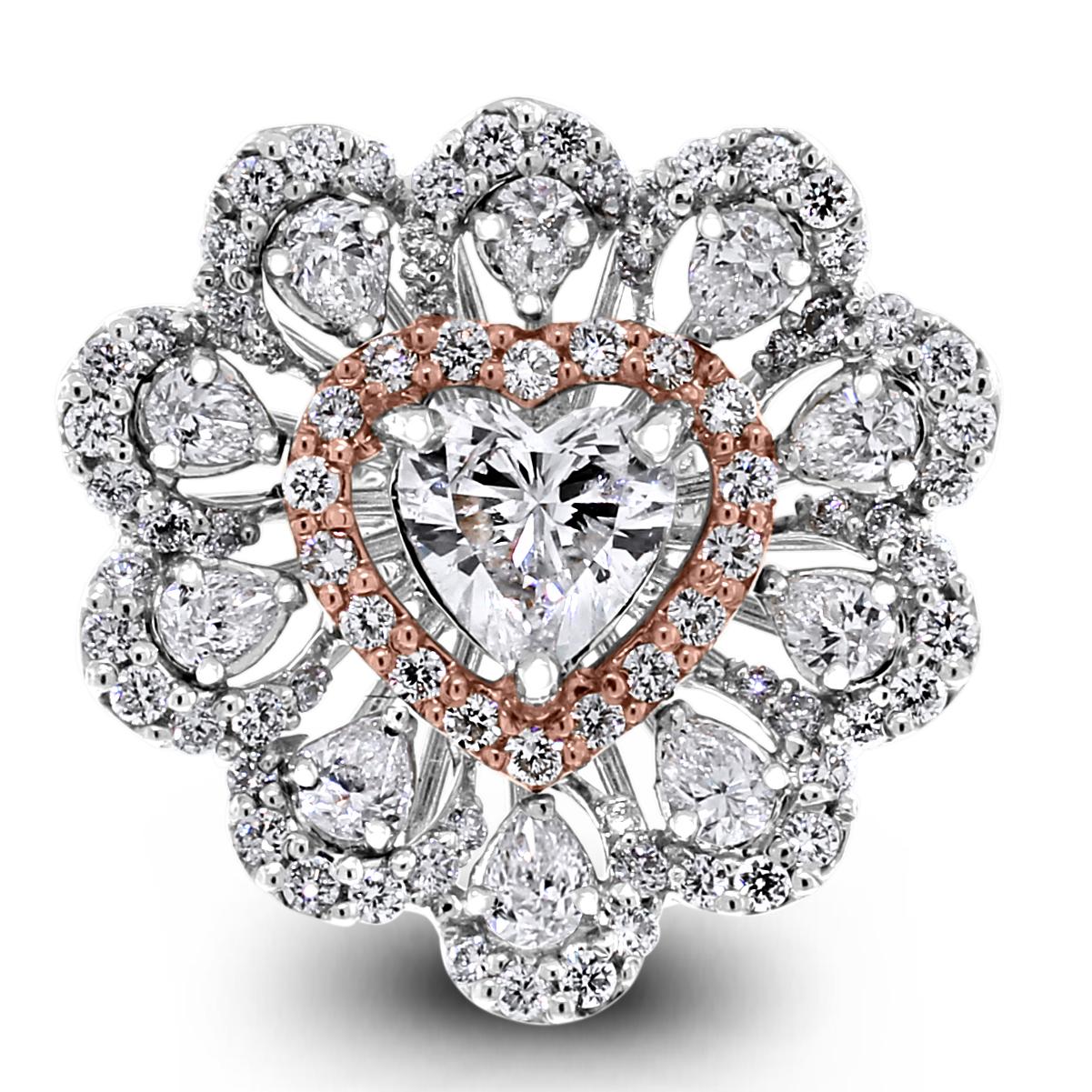 Collana, orecchini e anello con diamante a cuore Beauvince in oro bianco in vendita 2