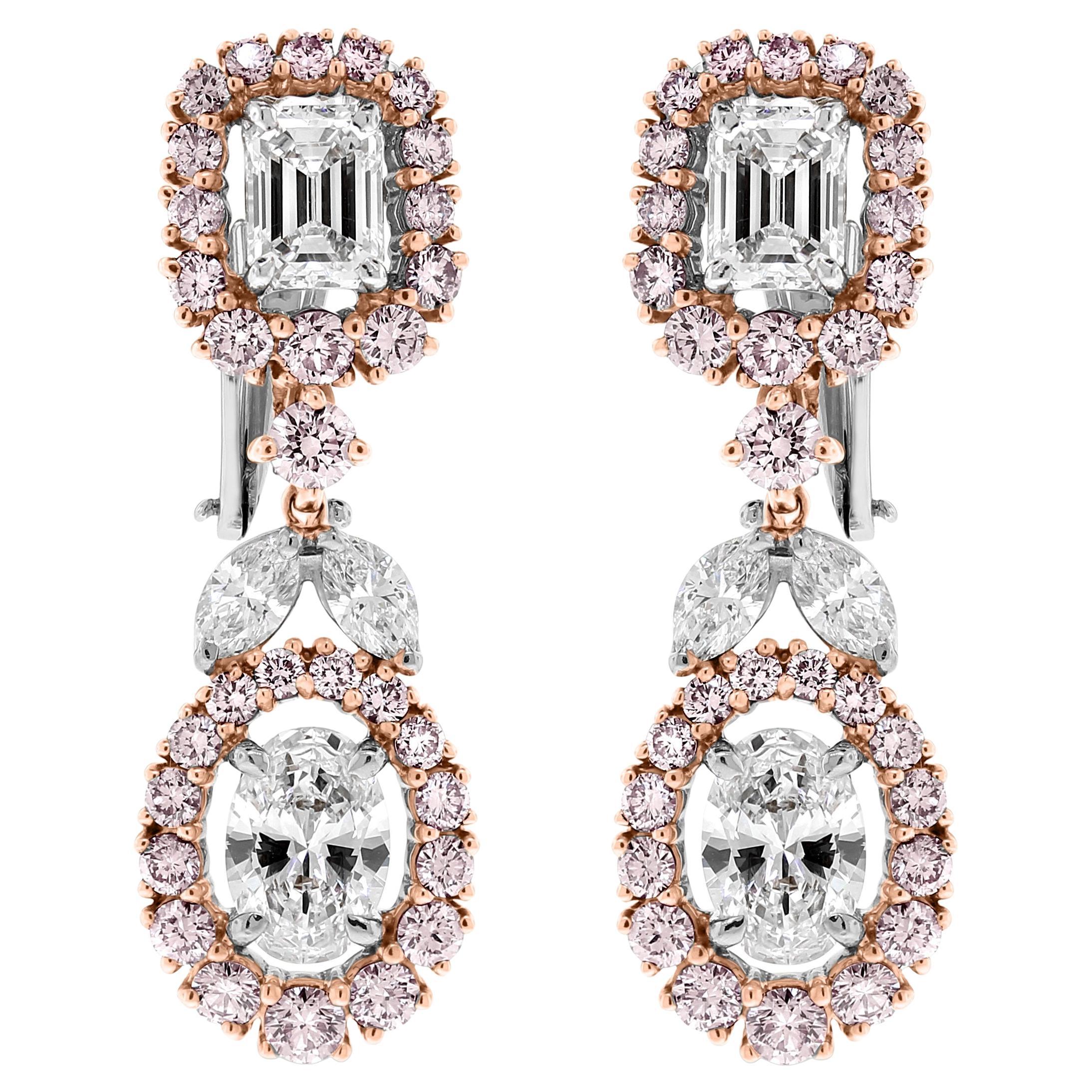 Beauvince Boucles d'oreilles Ariana en or rose et platine avec diamants de 6,91 carats