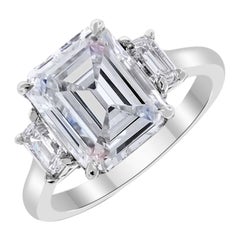 Beauvince Ariel 3 Stone Ring (5.82 ct Emerald Cut IVVS2 IGI Diamond) in Platinum