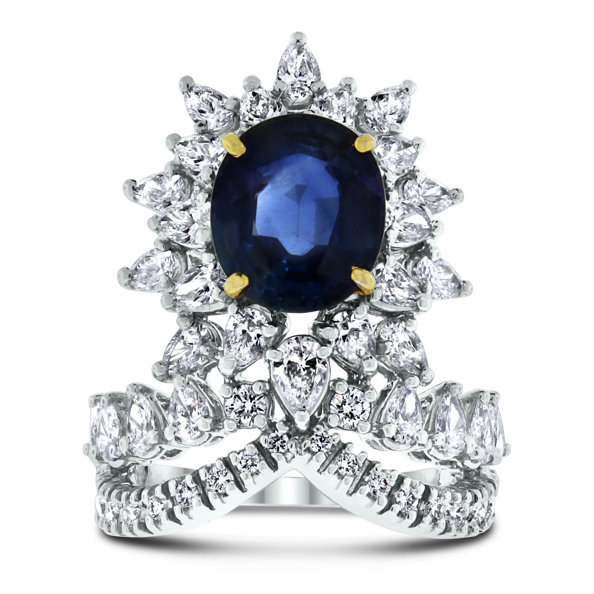 Mixed Cut Beauvince Atlantis 60.18 Carat Sapphire & 78.93 Ct Diamond Suite in White Gold For Sale