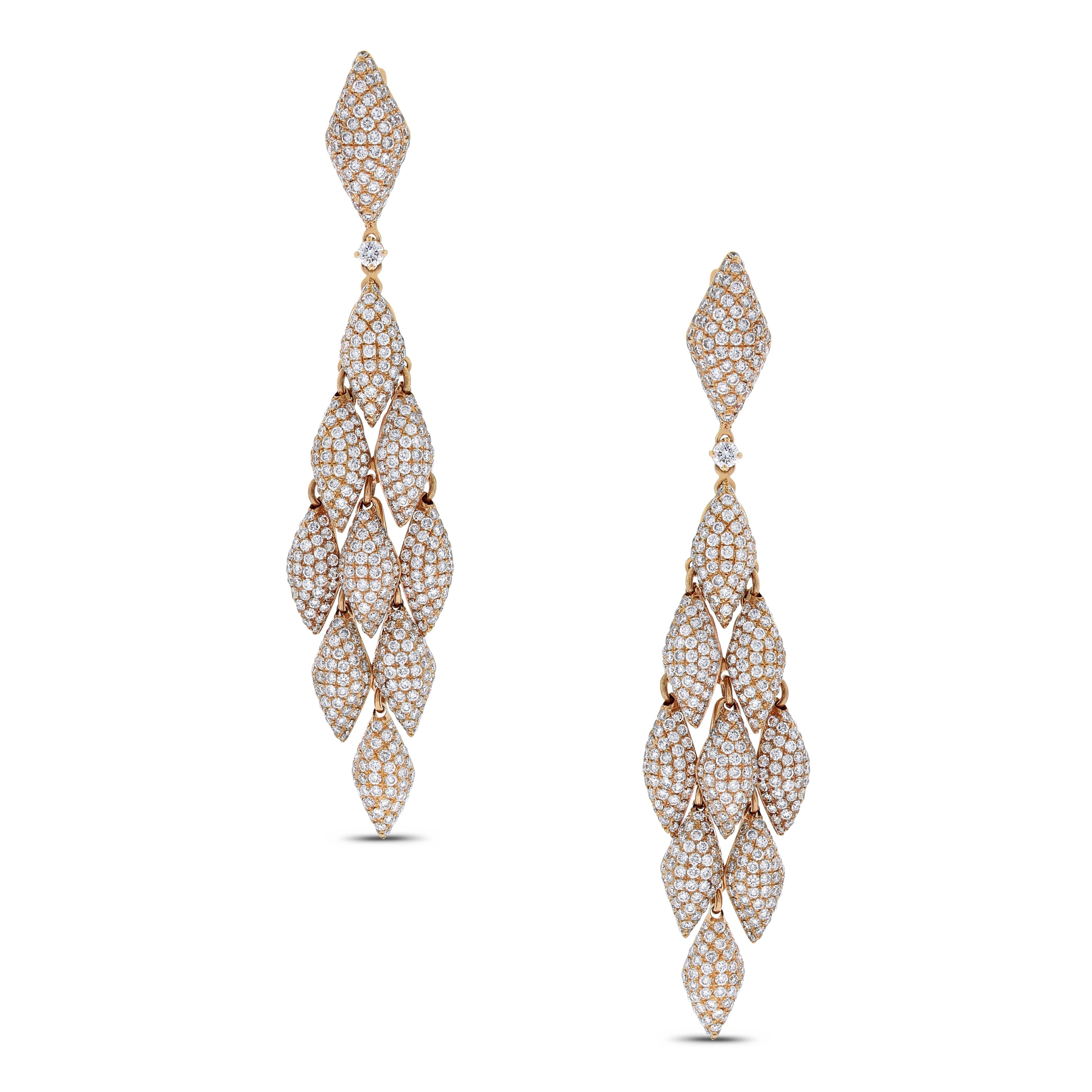Contemporary Beauvince Autumn Chandelier Diamond Earrings (11.14 ct Diamonds) in Rose Gold For Sale