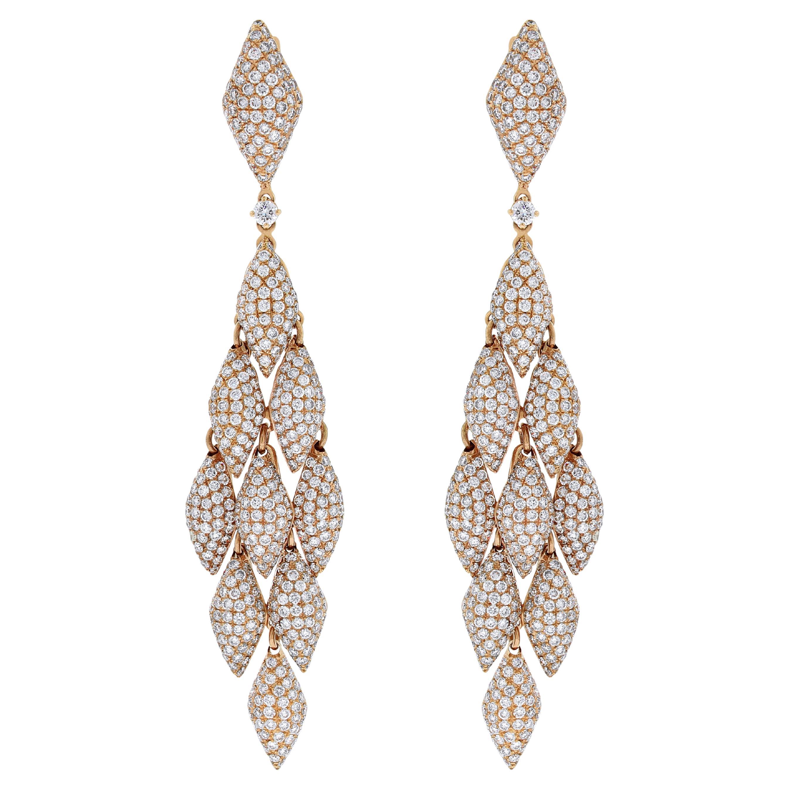 Beauvince Autumn Chandelier Diamond Earrings (11.14 ct Diamonds) in Rose Gold For Sale