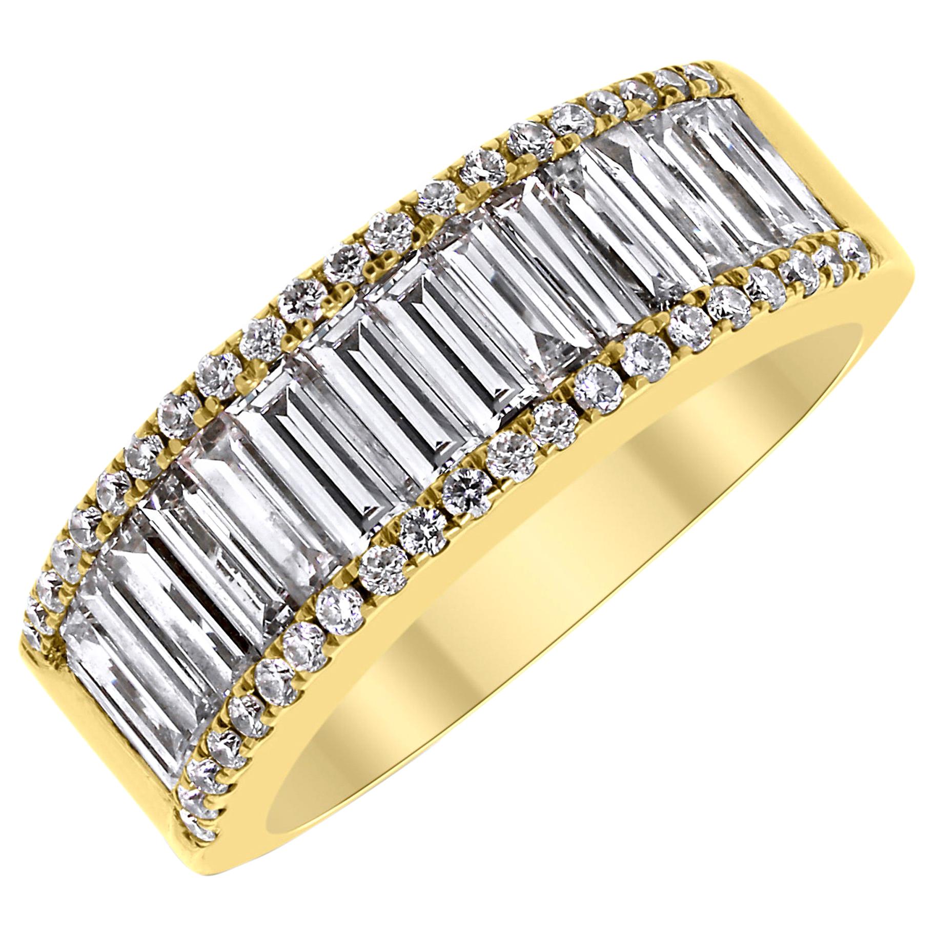 Beauvince Baguettes and Rounds Diamond Band in Yellow Gold