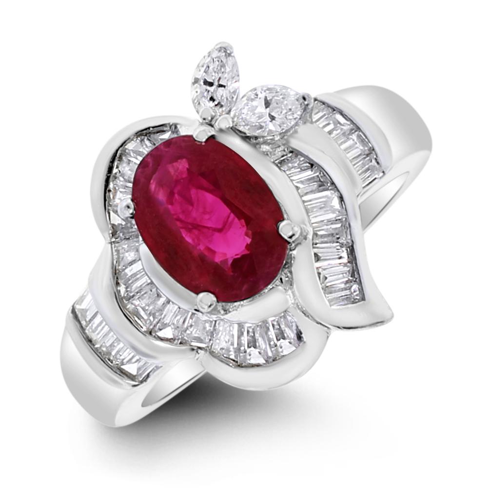 Contemporary Beauvince Bailey Ring (2.48 ct Diamonds & Rubies) in White Gold For Sale