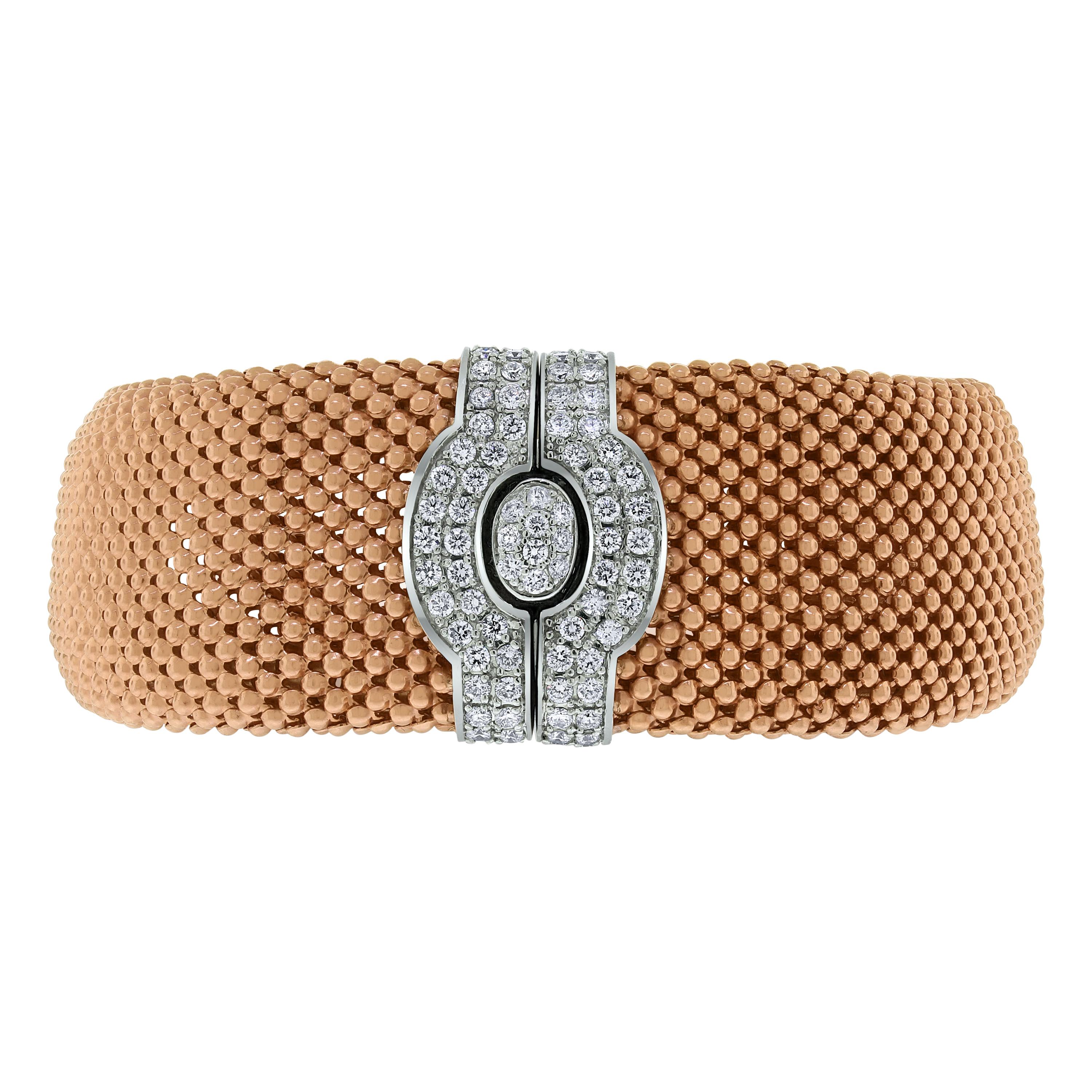 Perlenbesetztes Armband aus Roségold mit Diamantschloss von Beauvince
