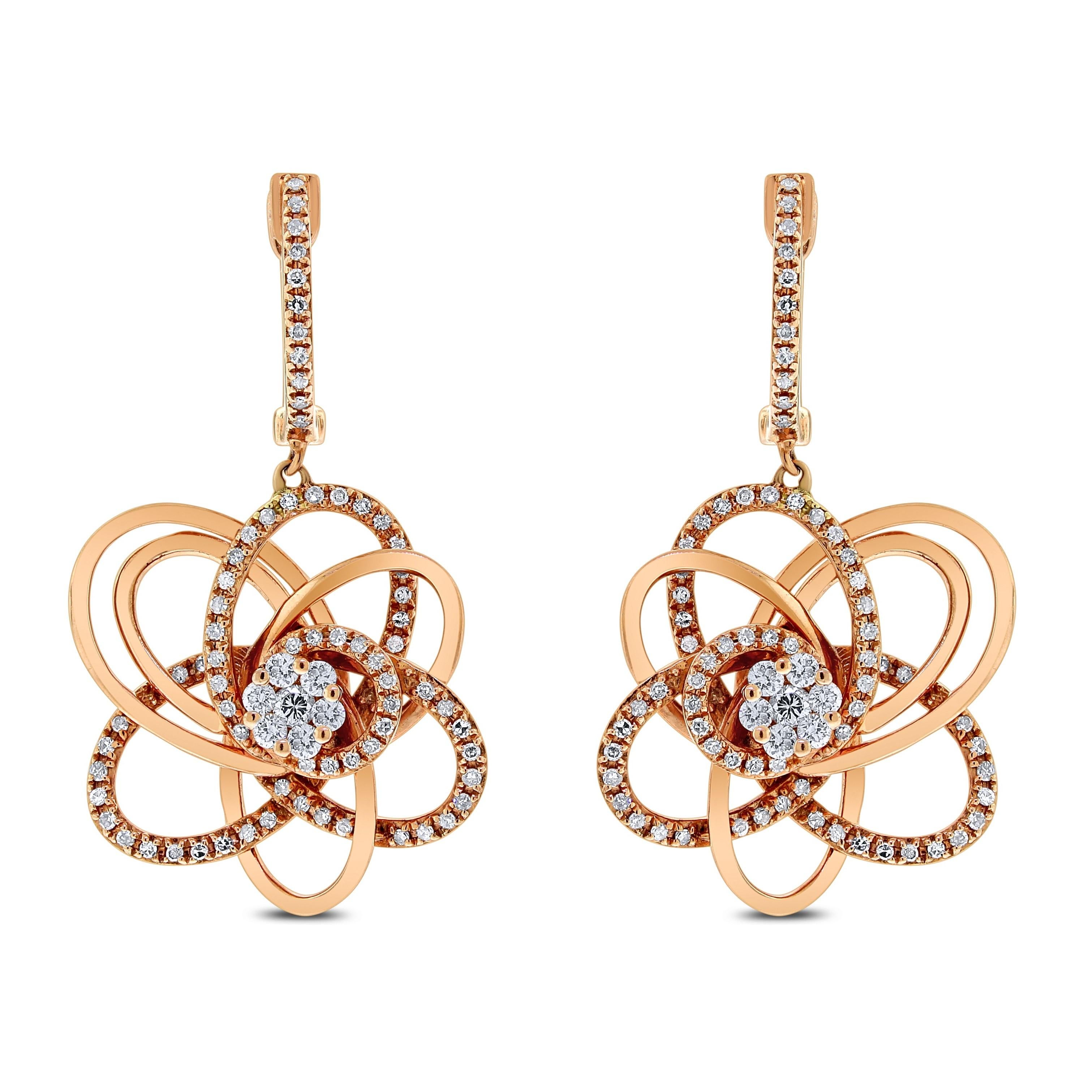 This fun and youthful diamond earring and ring suite is ideal for a casual or semi formal evening wear. 

Total Diamond Weight: 1.35 ct 
Diamond Color: G - H 
Diamond Clarity: SI - I (Slightly Included - Included) 

Metal: 14K Rose Gold 
Metal Wt:
