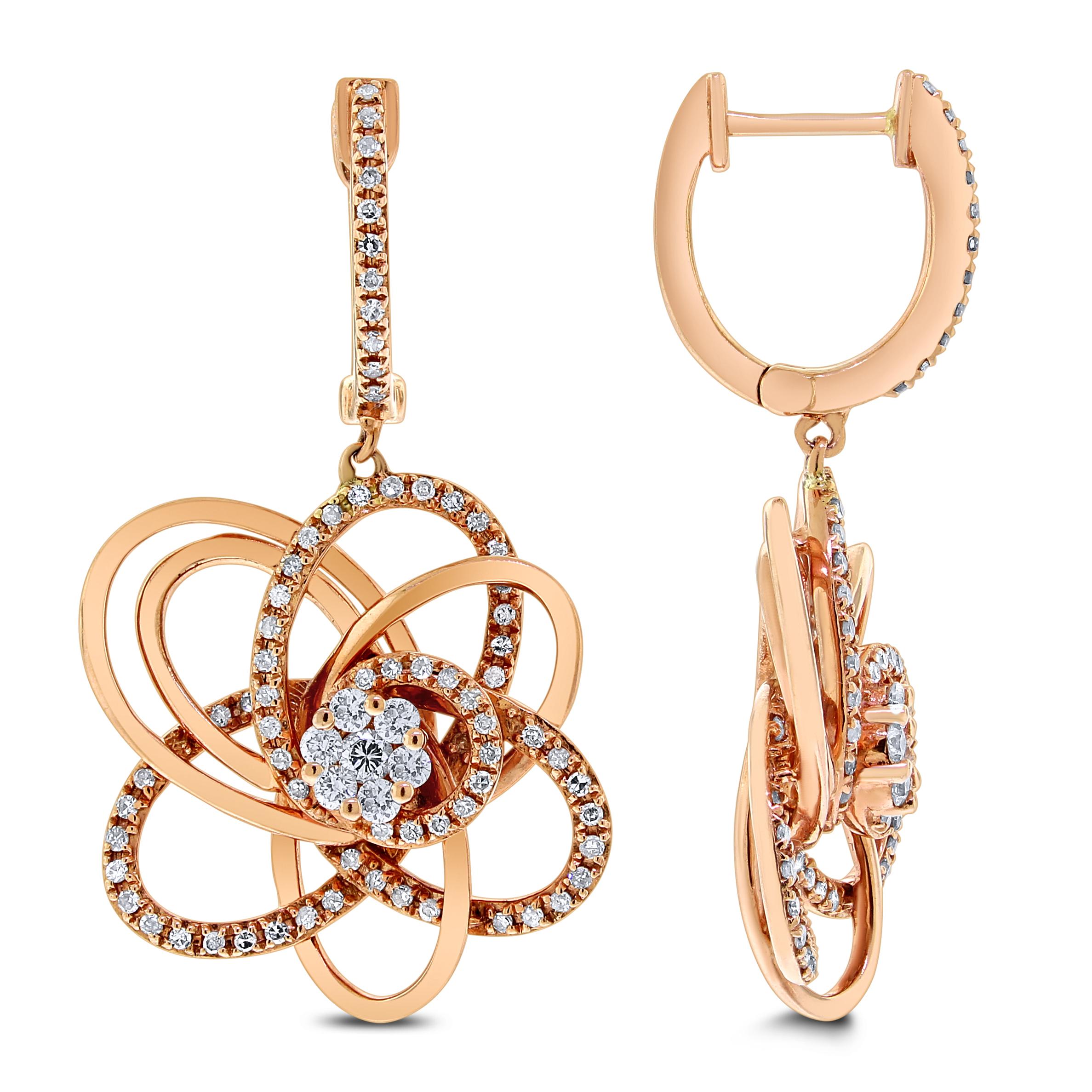 Contemporain Beauvince Bloom, boucles d'oreilles et bague en or rose avec diamants de 1,35 carat en vente