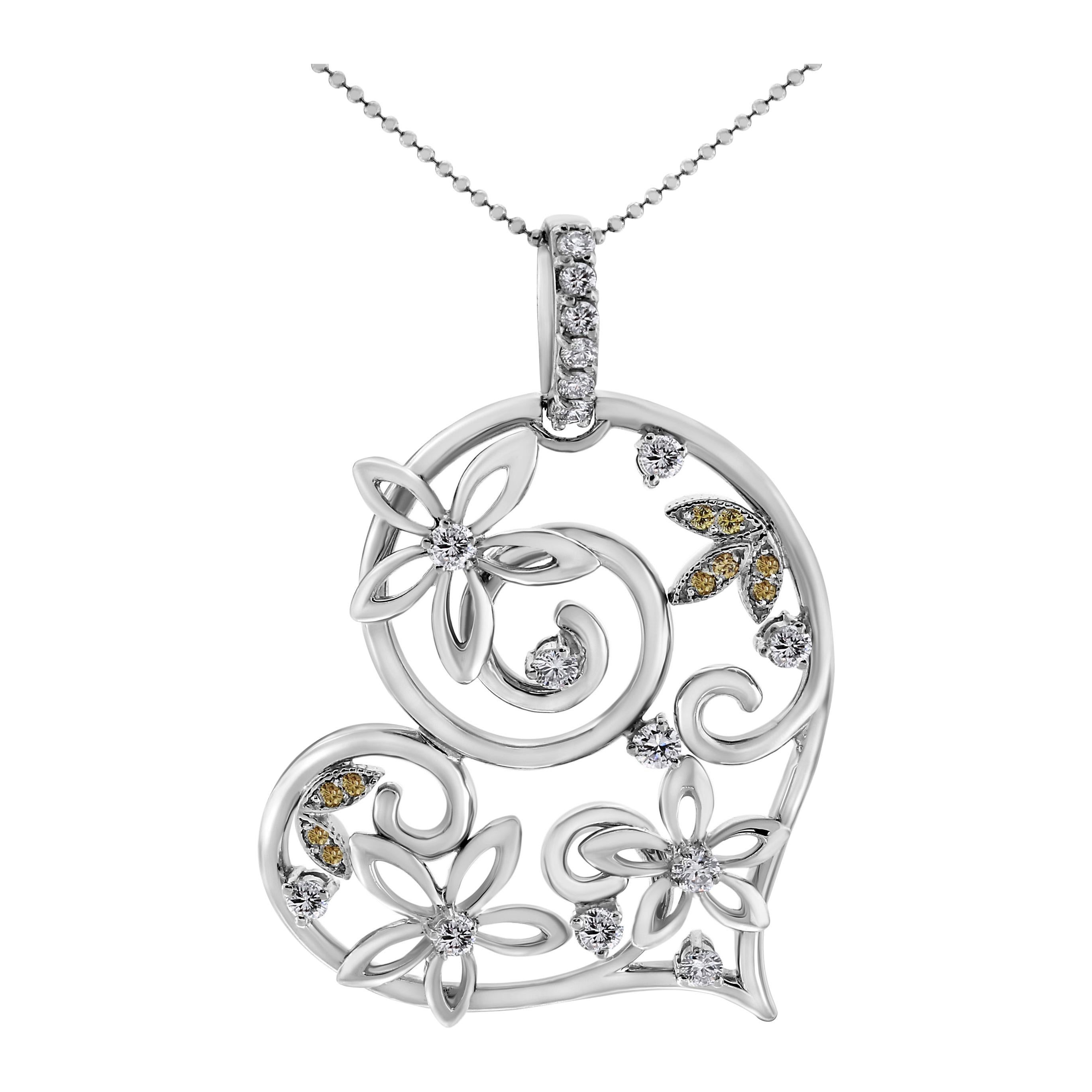 Beauvince Bloom Heart Diamond Pendant in White Gold
