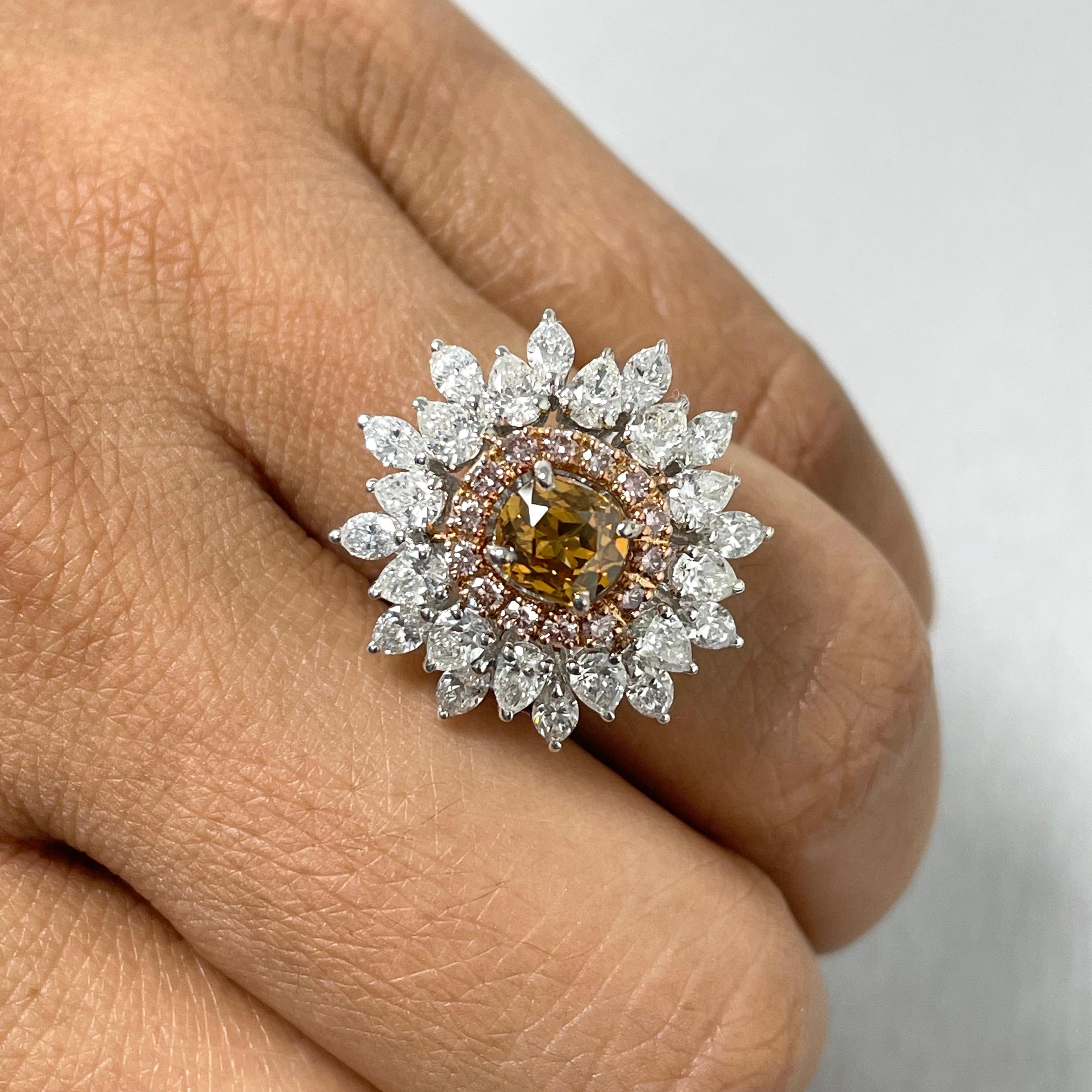 Cushion Cut Beauvince Blossoms Diamond Cocktail Ring '3.09 Ct Diamonds' in Gold For Sale