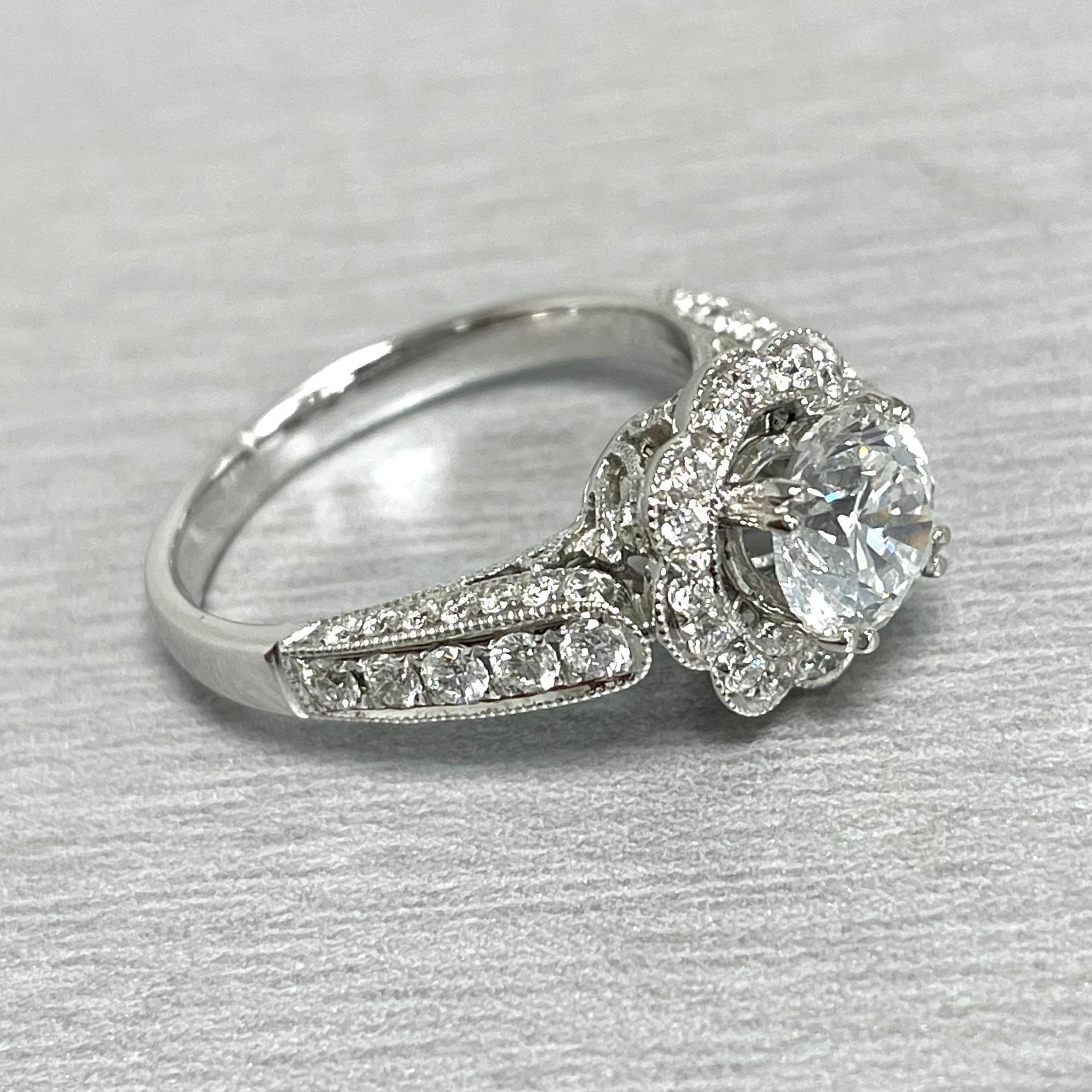 Beauvince Blossoms Engagement Ring '1.21 Ct Round GSI2 Diamond' in White Gold In New Condition For Sale In New York, NY