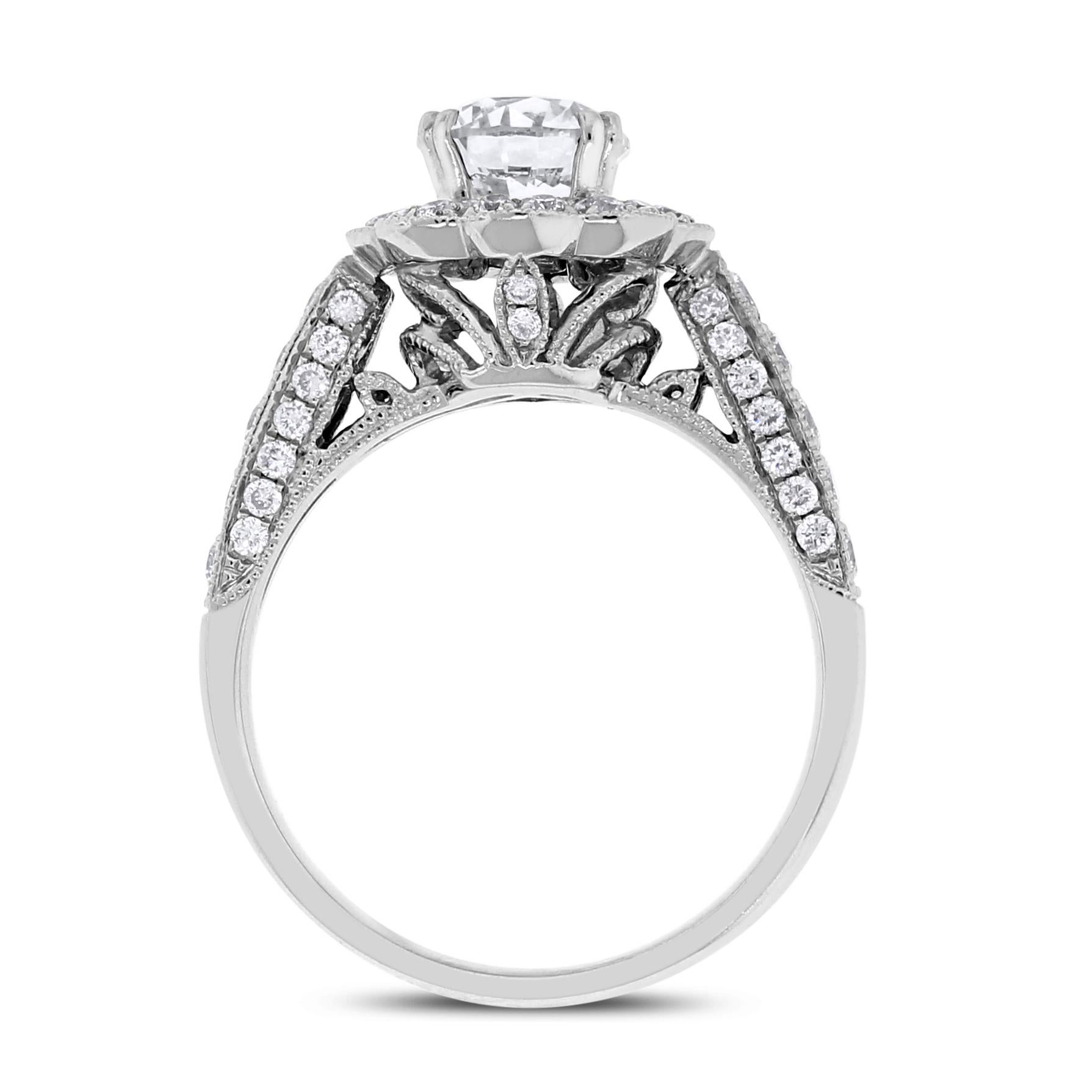 Beauvince Blossoms Engagement Ring '1.21 Ct Round GSI2 Diamond' in White Gold For Sale 1