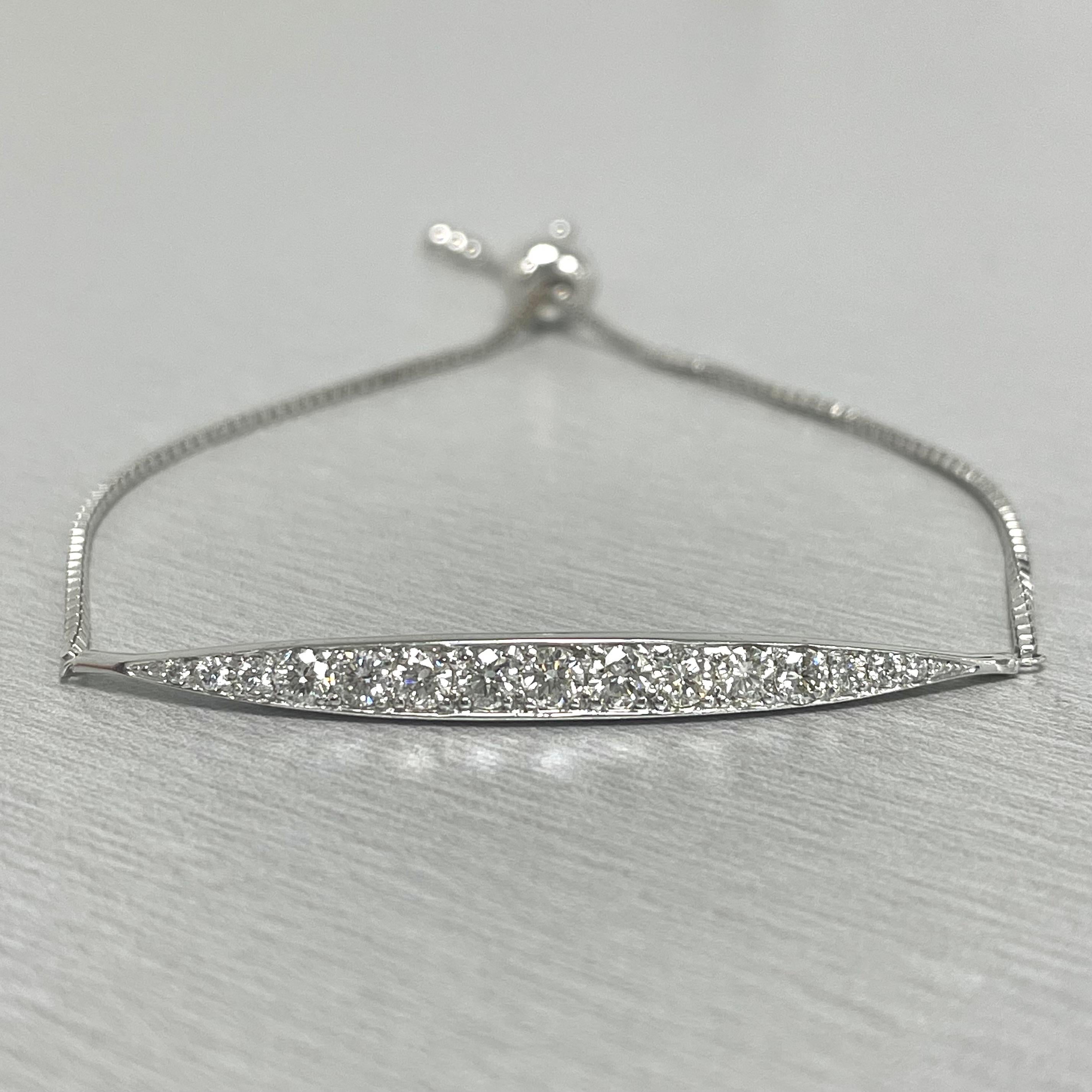 Beauvince Bolo Diamond Bar Bracelet '0.96 Ct Diamonds' in White Gold In New Condition For Sale In New York, NY