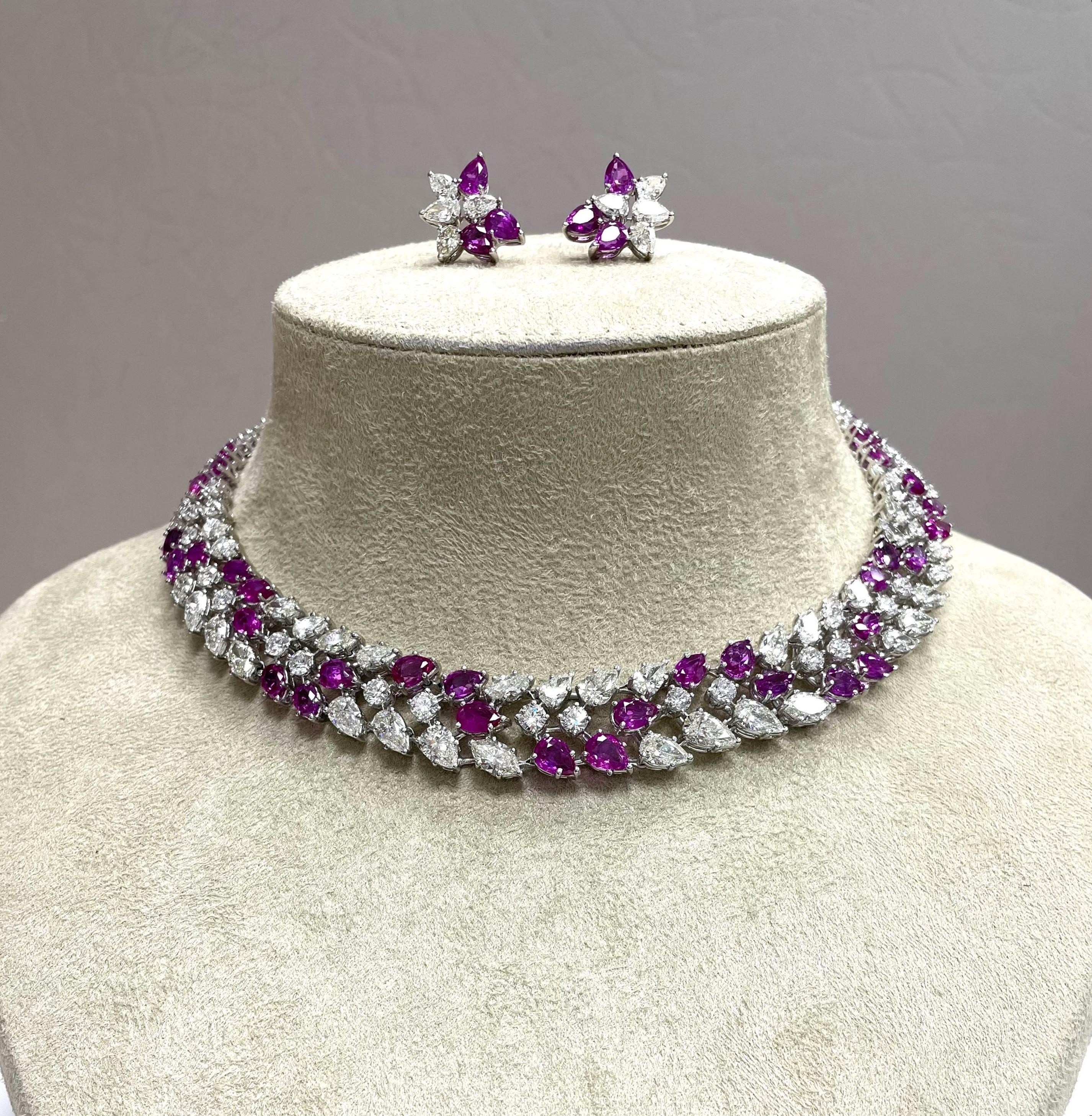 Beauvince, suite florale de Birmanie (79,44 carats de diamants et rubis) en or blanc en vente 1