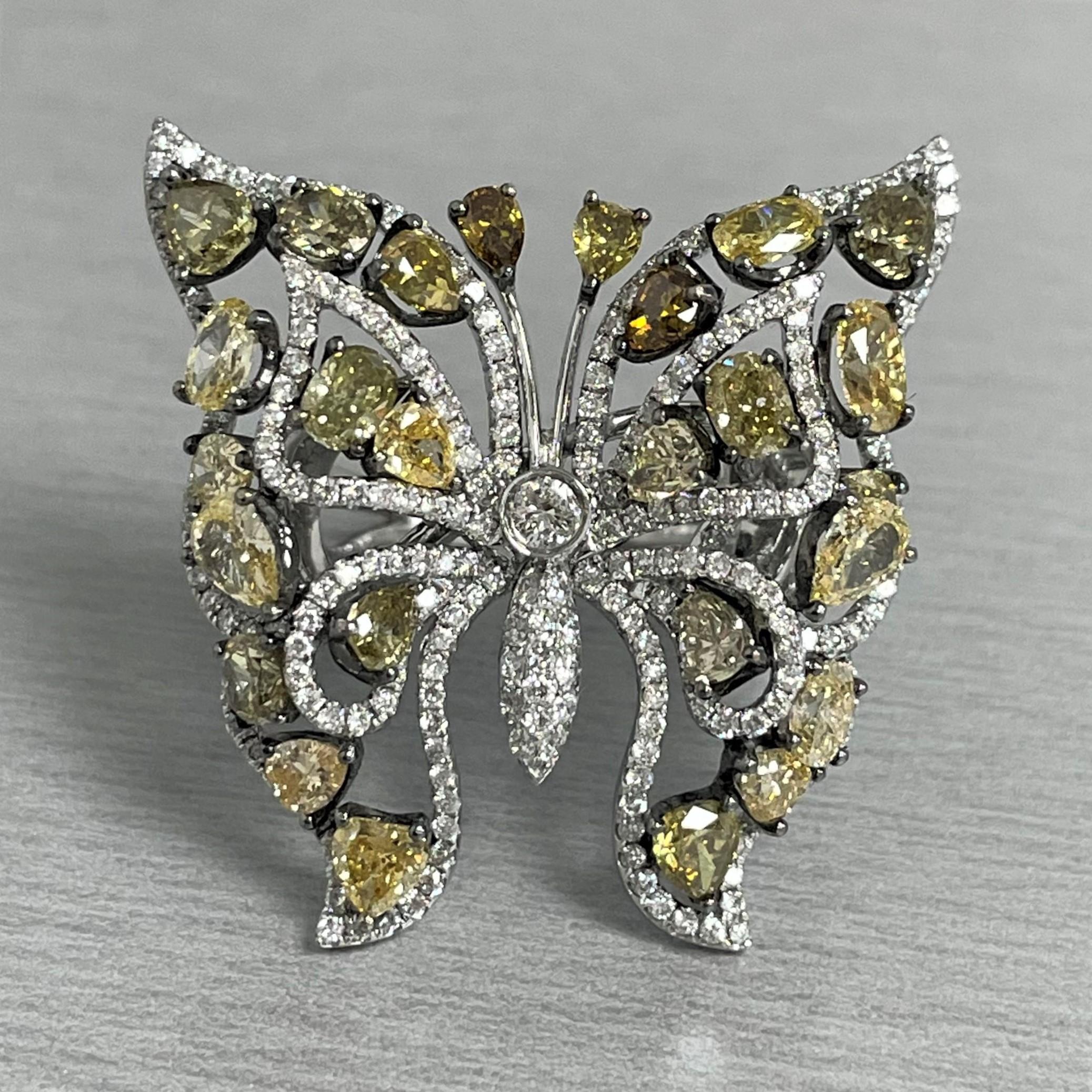 Mixed Cut Beauvince Butterfly Fall Ring 4.95 Ct Diamonds in White Gold For Sale