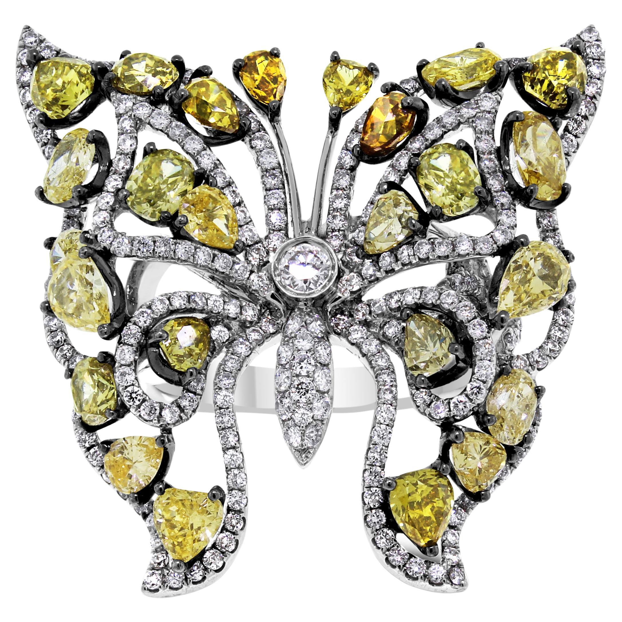 Beauvince Butterfly Fall Ring 4.95 Ct Diamonds in White Gold For Sale