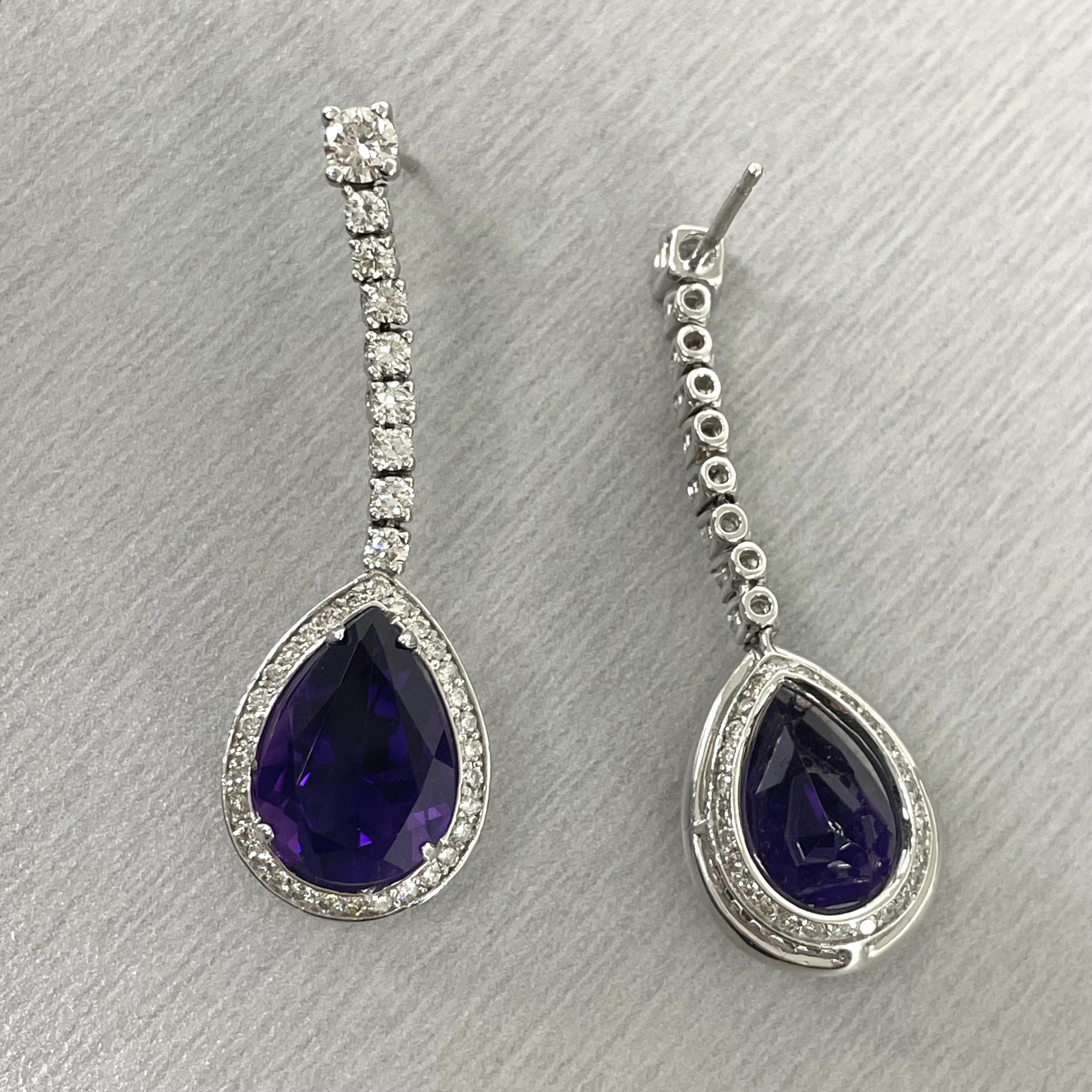 Pear Cut Beauvince Claire Amethyst and Diamond Dangle Earrings in White Gold