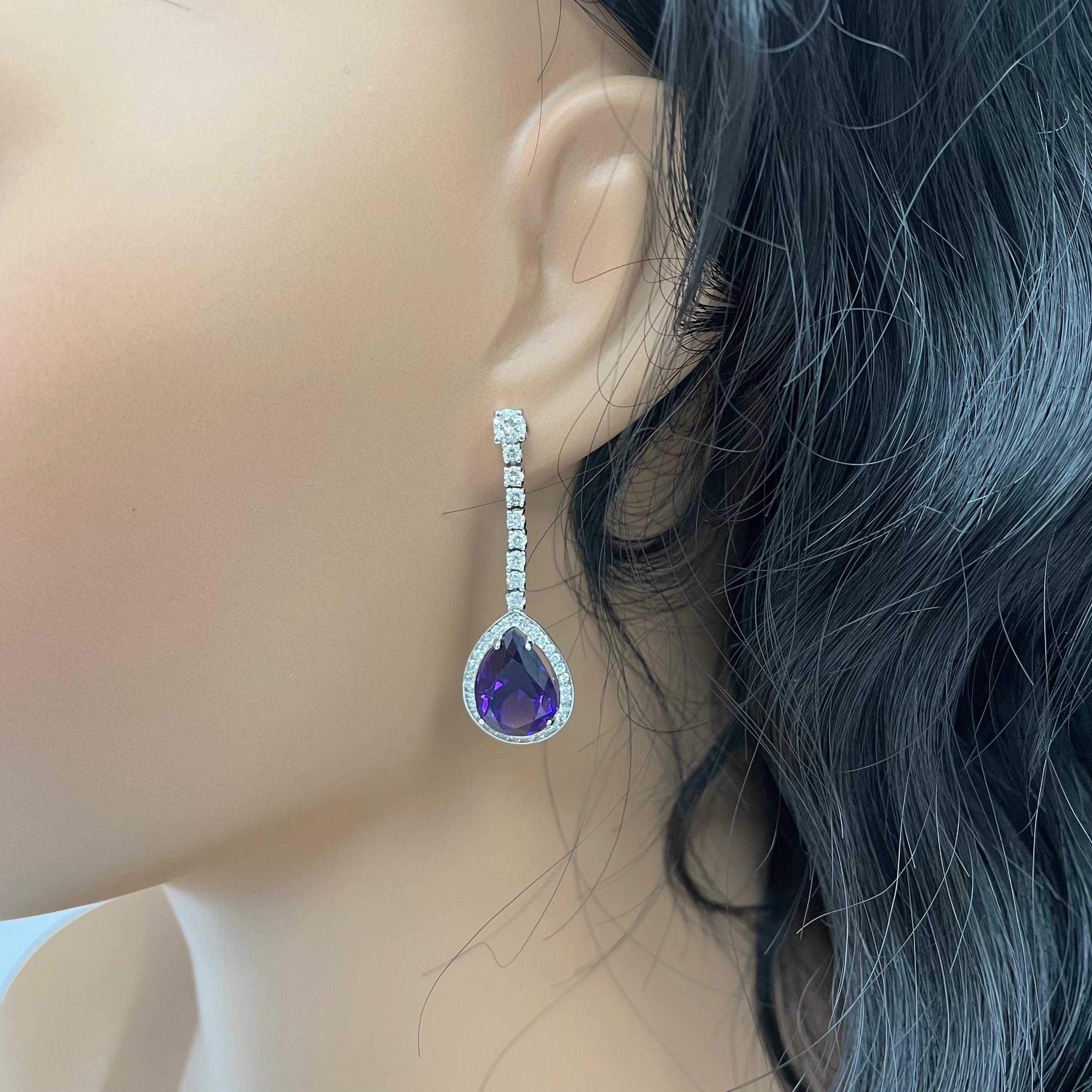 Beauvince Claire Amethyst and Diamond Dangle Earrings in White Gold In New Condition In New York, NY