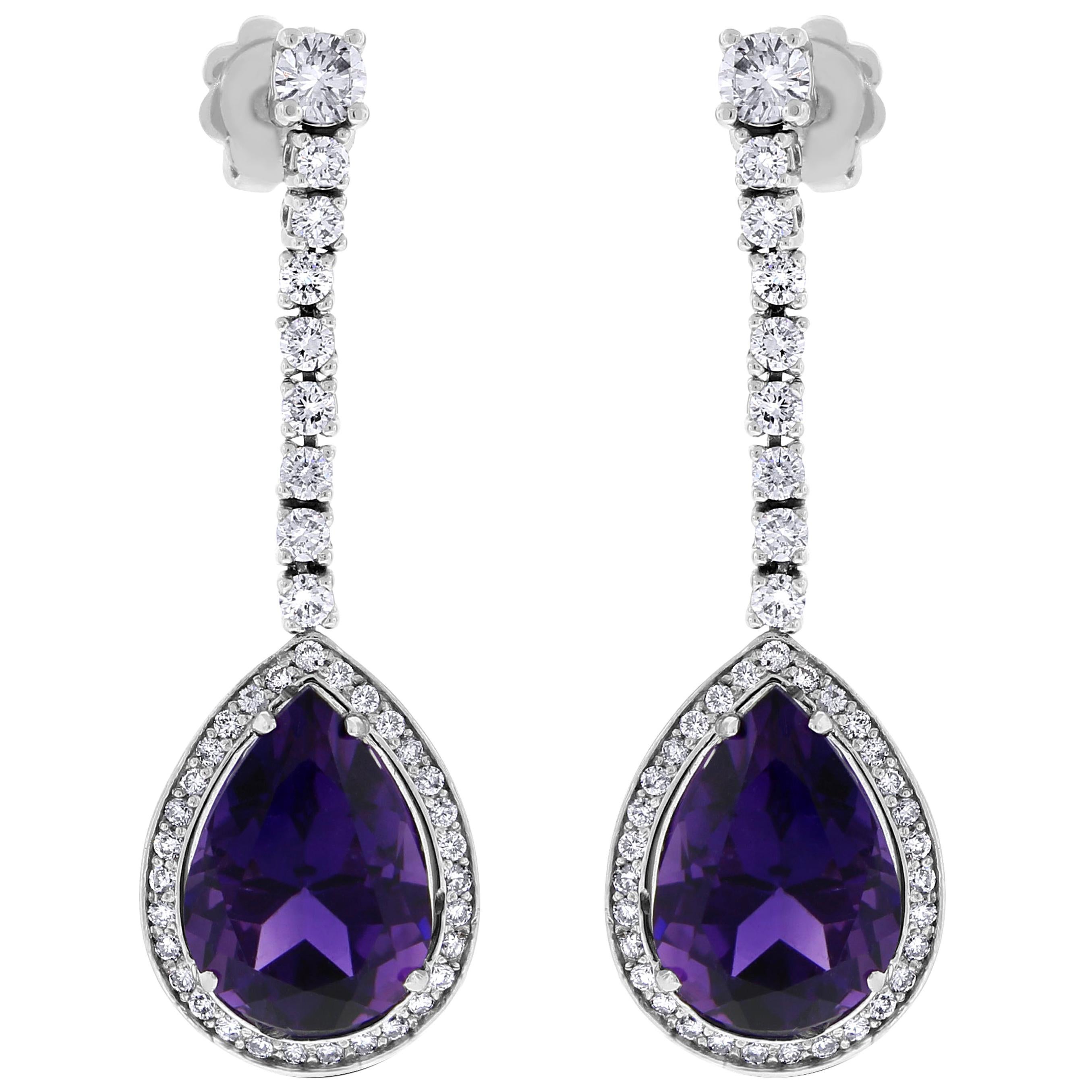 Beauvince Claire Amethyst and Diamond Dangle Earrings in White Gold