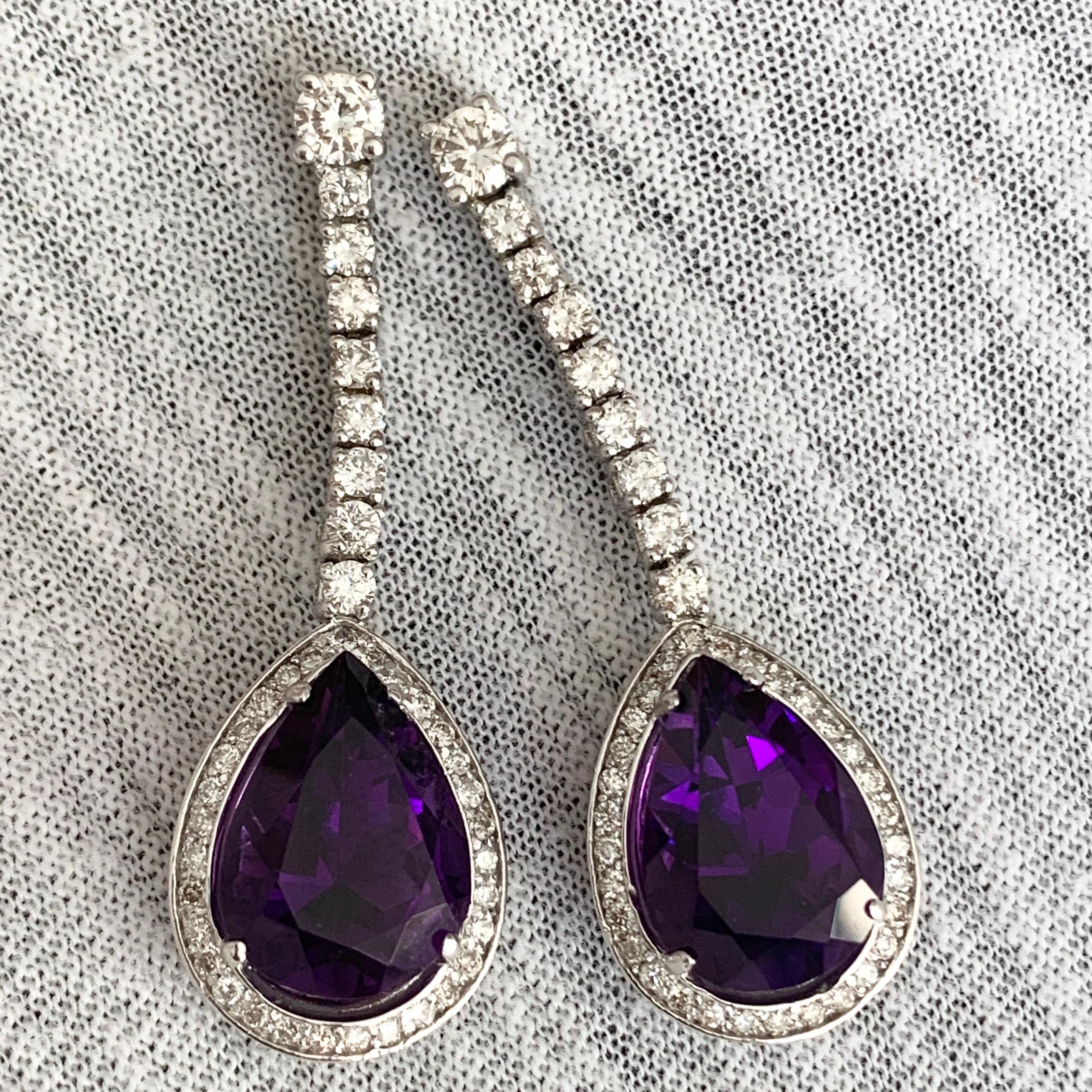 Women's or Men's Beauvince Claire Amethyst and Diamond Dangle Earrings in White Gold