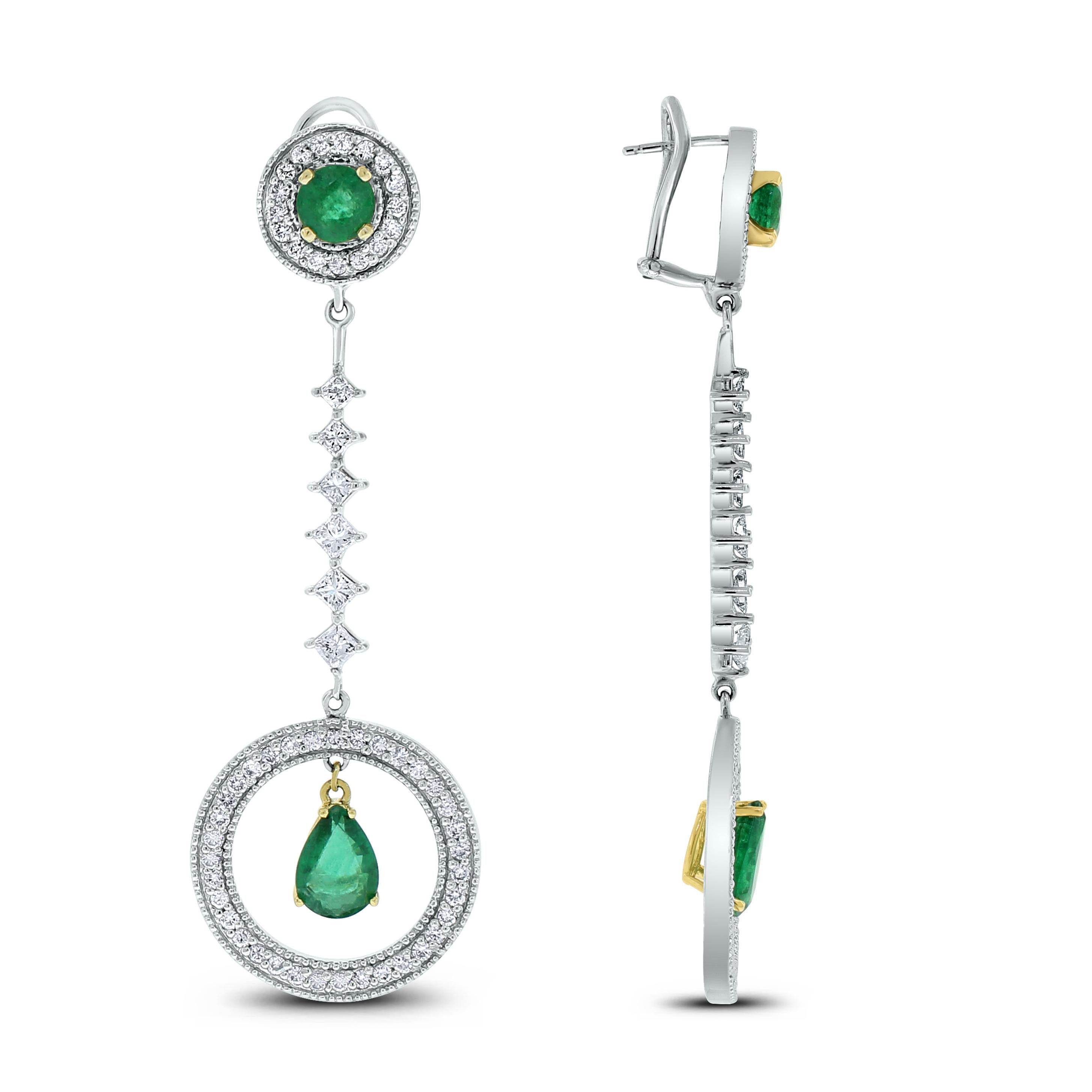 The Clara Diamond & Emerald Earrings showcase a unique combination of colors and shapes. They are youthful and rebellious in their essence.

Gemstones Type: Natural Emeralds 
Gemstones Shape: Pear Shape & Round 
Gemstones Weight: 5.90 ct 
No. of