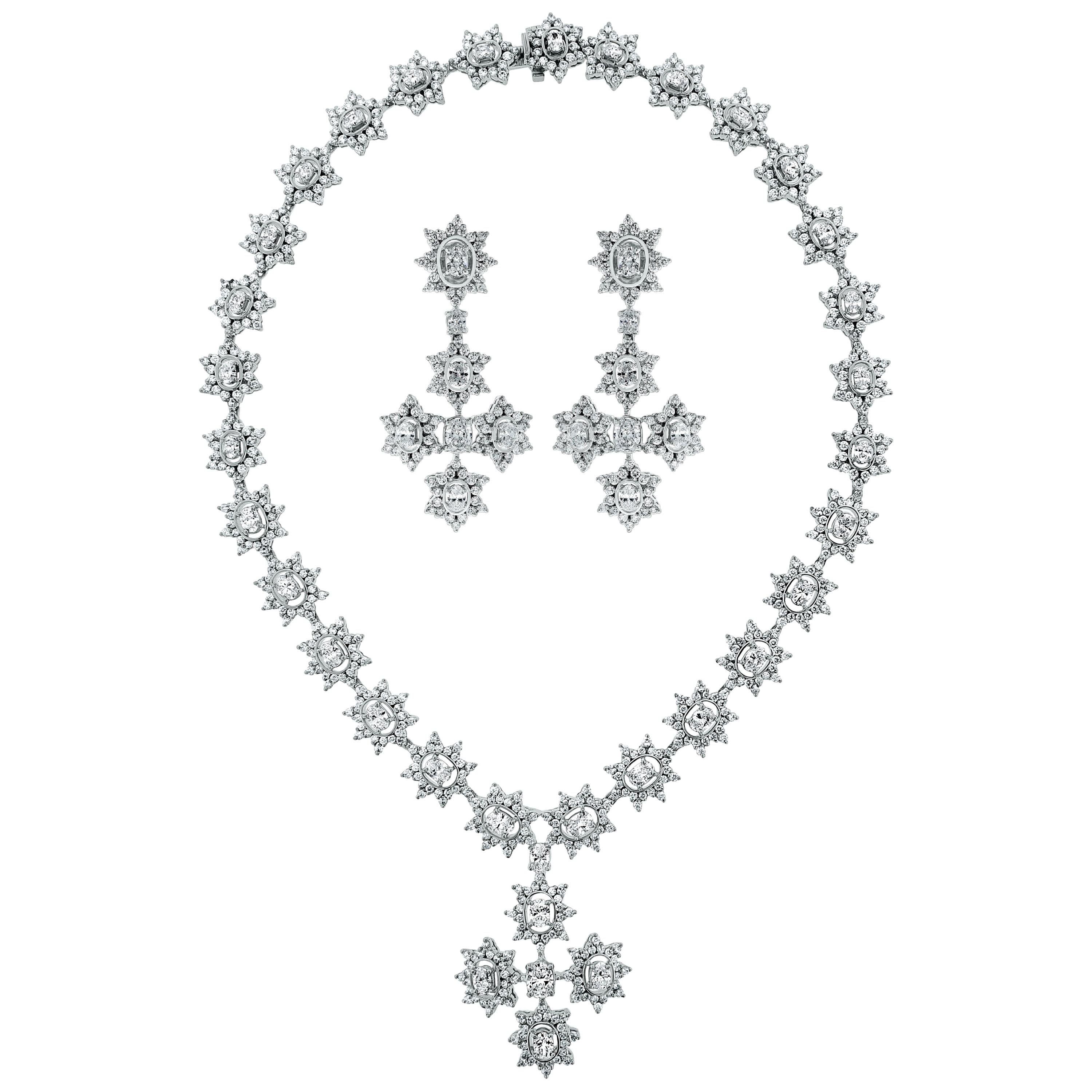 Beauvince Cross Pendant Diamond Necklace and Earring Suite in White Gold