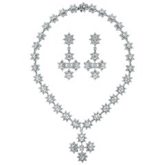 Beauvince Cross Pendant Diamond Necklace and Earring Suite in White Gold