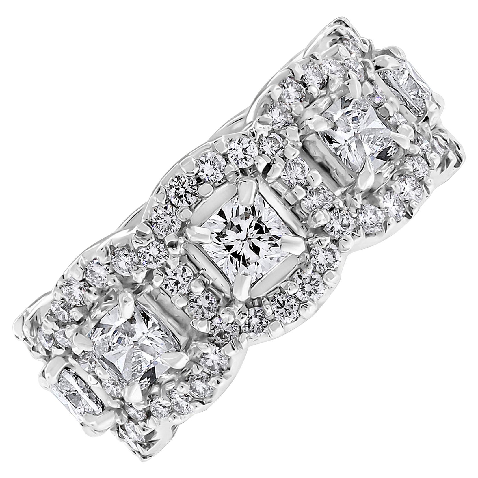 Beauvince Cushion Cut Halo Eternity Band in White Gold For Sale