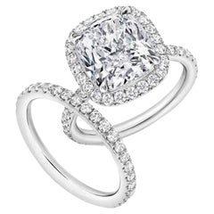 Beauvince Cushion Halo Engagement Ring Bridal Set (3.02 ct HVS1 GIA Diamond) 