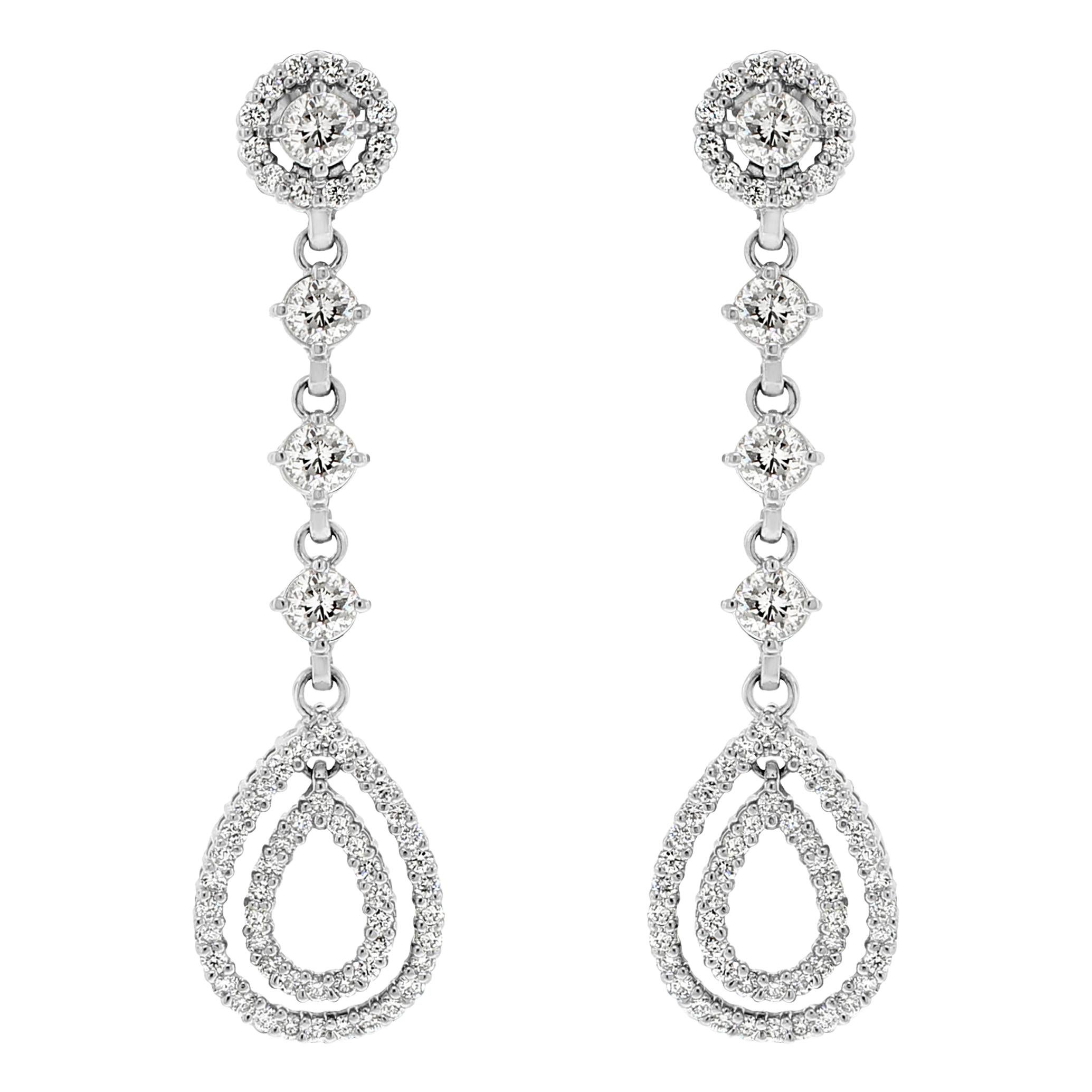 Beauvince Dangling Halo 2.02 Carat Diamond Earrings in White Gold