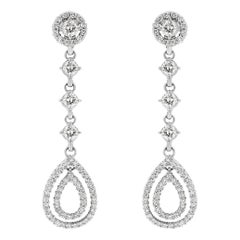 Beauvince Boucles d'oreilles pendantes en or blanc avec halo de diamants de 2,02 carats