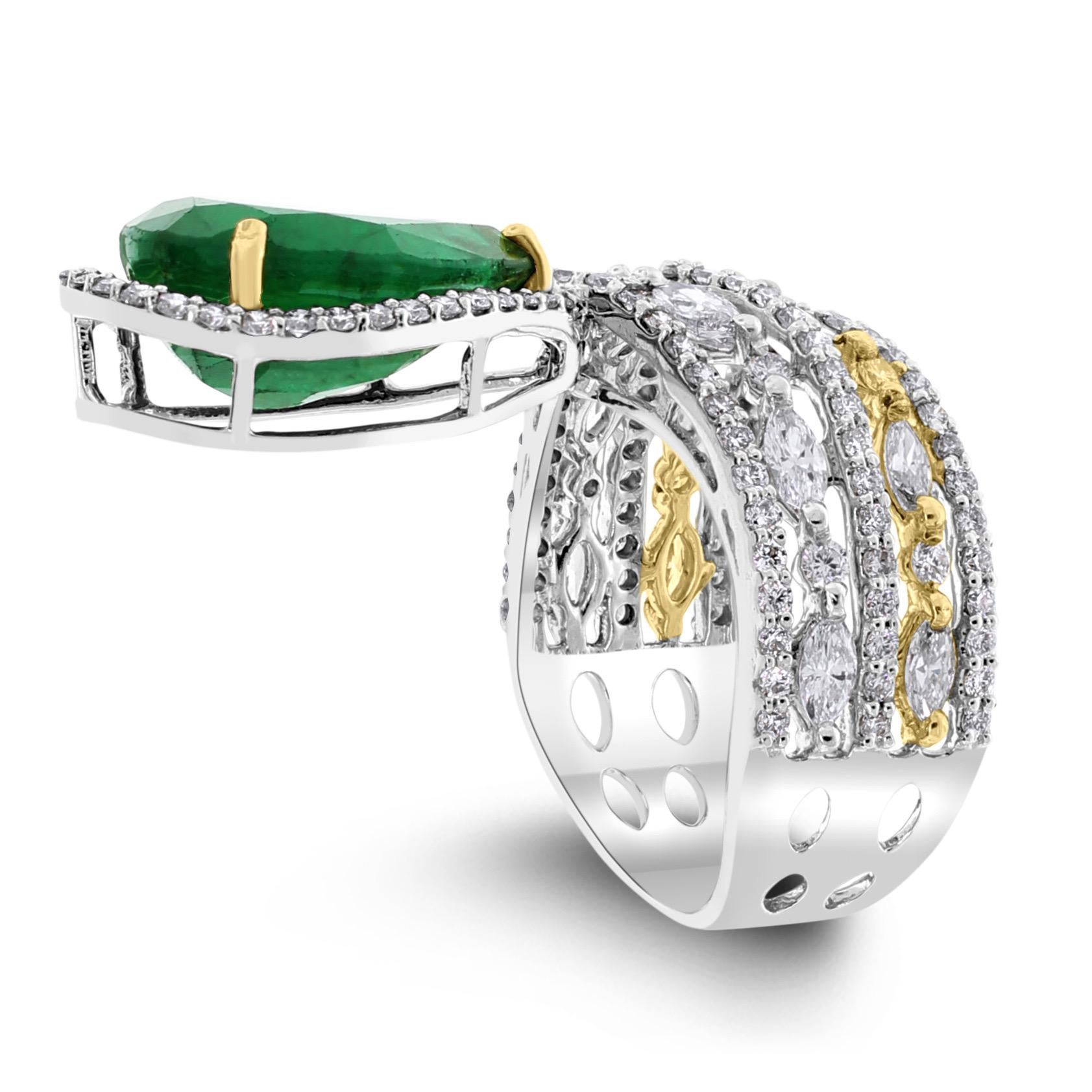 Contemporary Beauvince Danya Ring (6.83 cts Emerald & Diamonds) in Gold For Sale