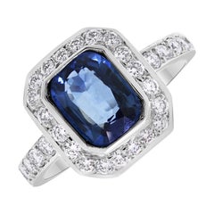 Beauvince Deep Blue Sea Sapphire and Diamond Ring in White Gold