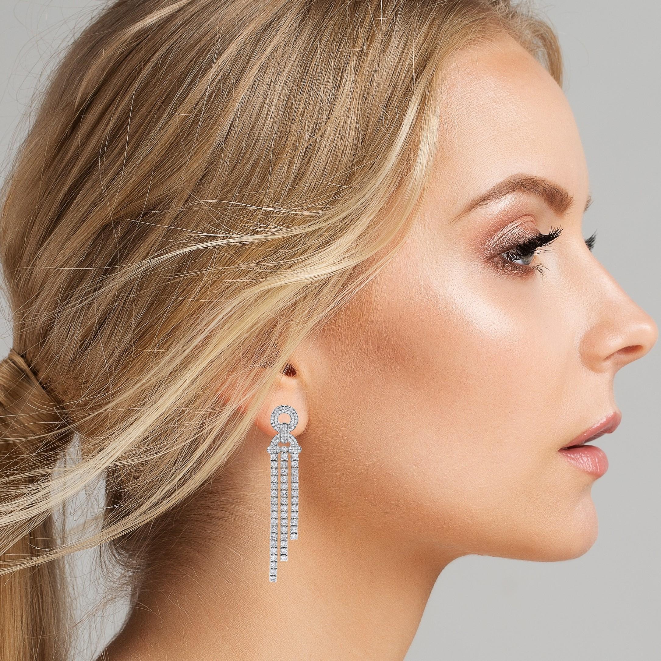 Contemporary Beauvince Destiny Diamond Earrings (4.31 ct Diamonds) in White Gold For Sale