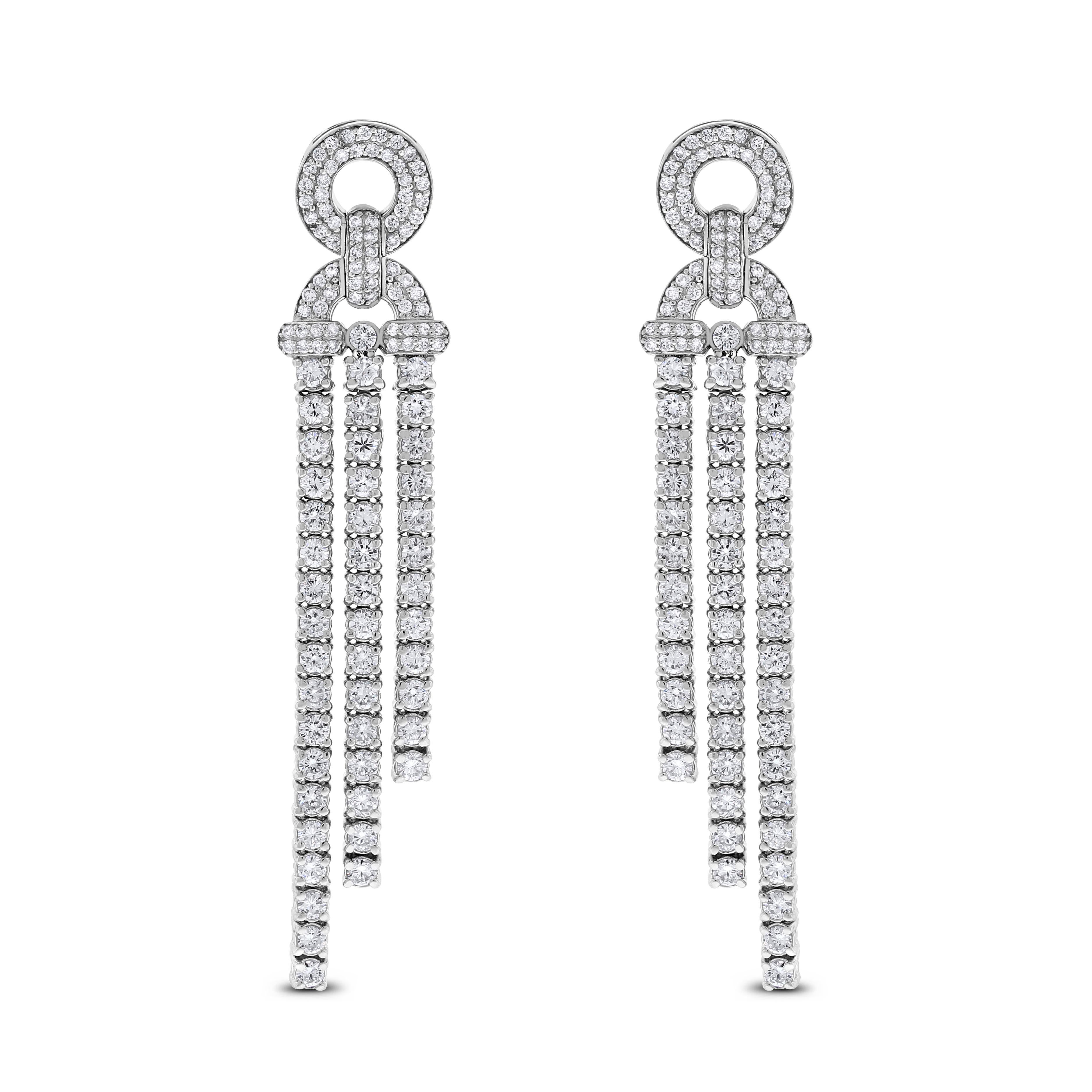 Round Cut Beauvince Destiny Diamond Earrings (4.31 ct Diamonds) in White Gold For Sale
