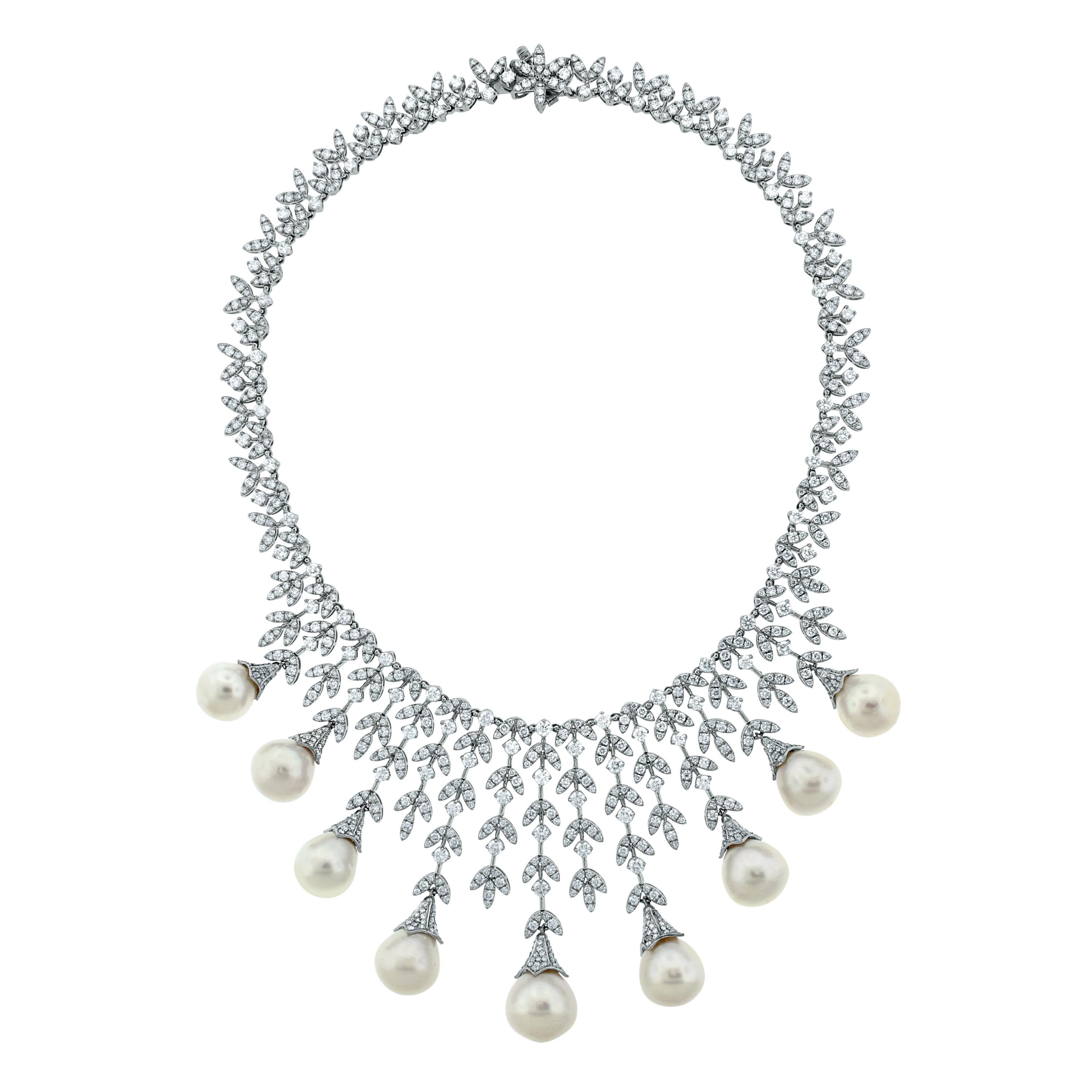 Beauvince Diamond and South Sea Pearl Collar Necklace in White Gold