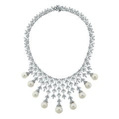 Beauvince Diamond and South Sea Pearl Collar Necklace in White Gold