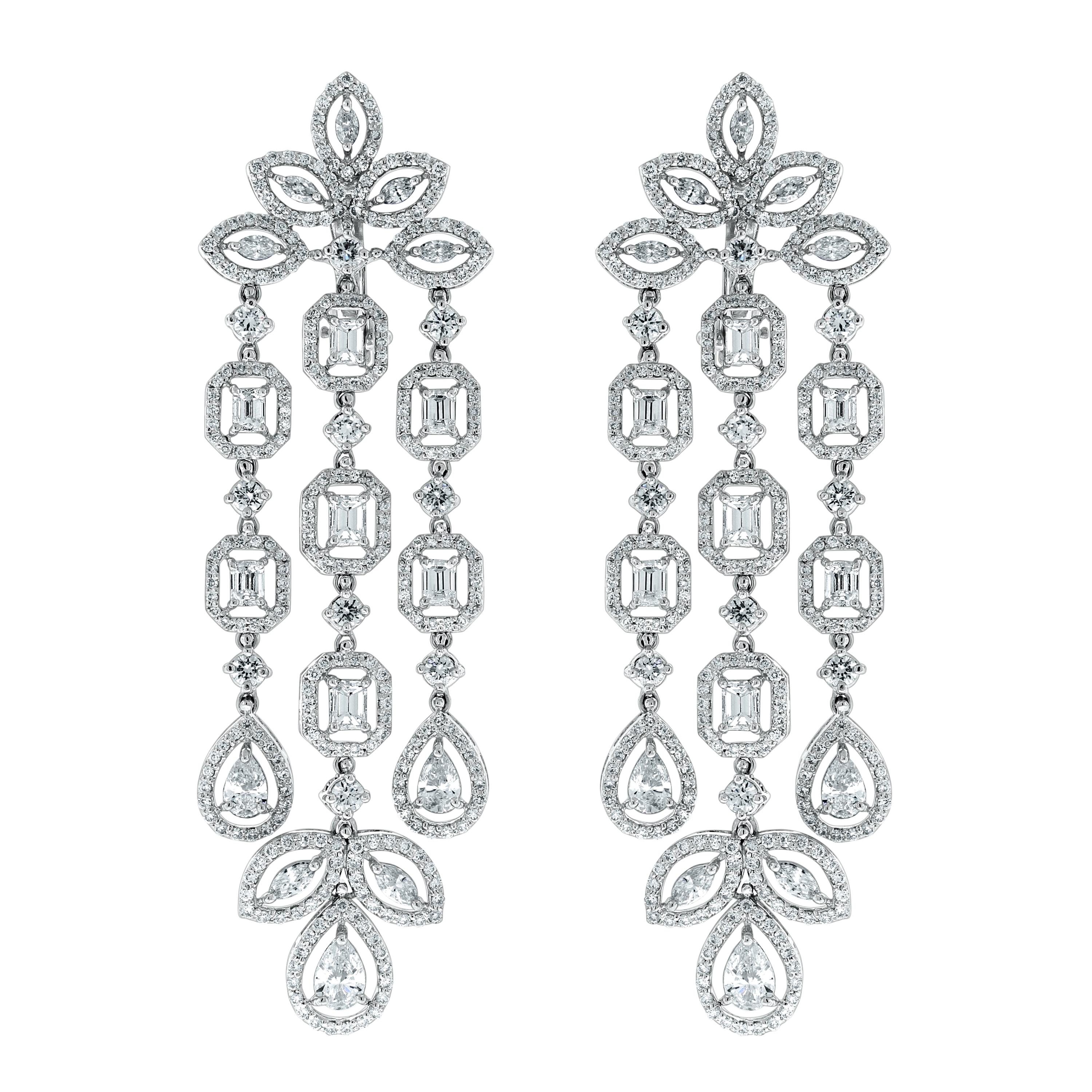 Beauvince Diamond Chandelier Earrings in White Gold