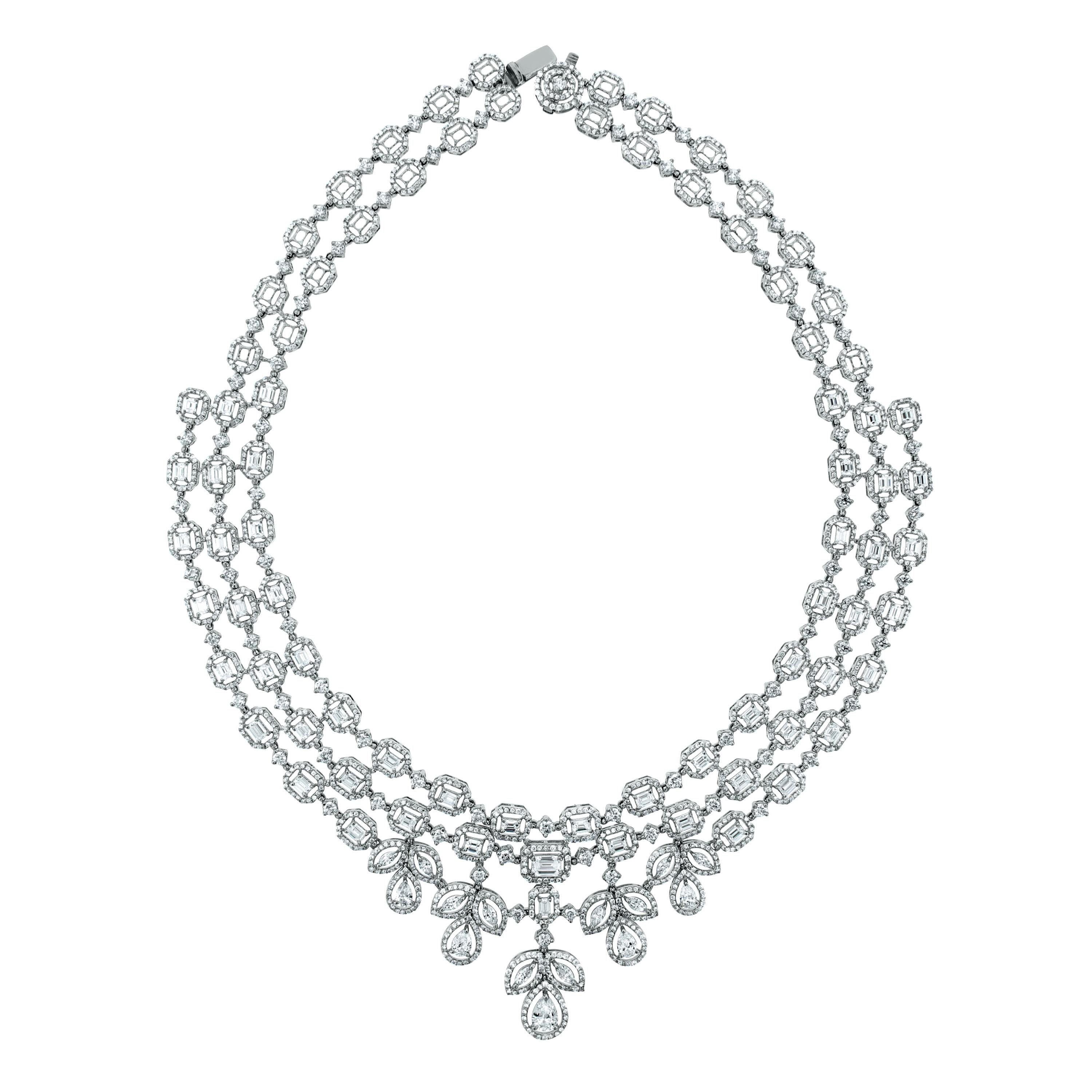 Beauvince Diamond Choker Collar Necklace in White Gold