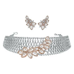 Beauvince Diamond Choker Necklace and Earring Suite in Rose and White Gold