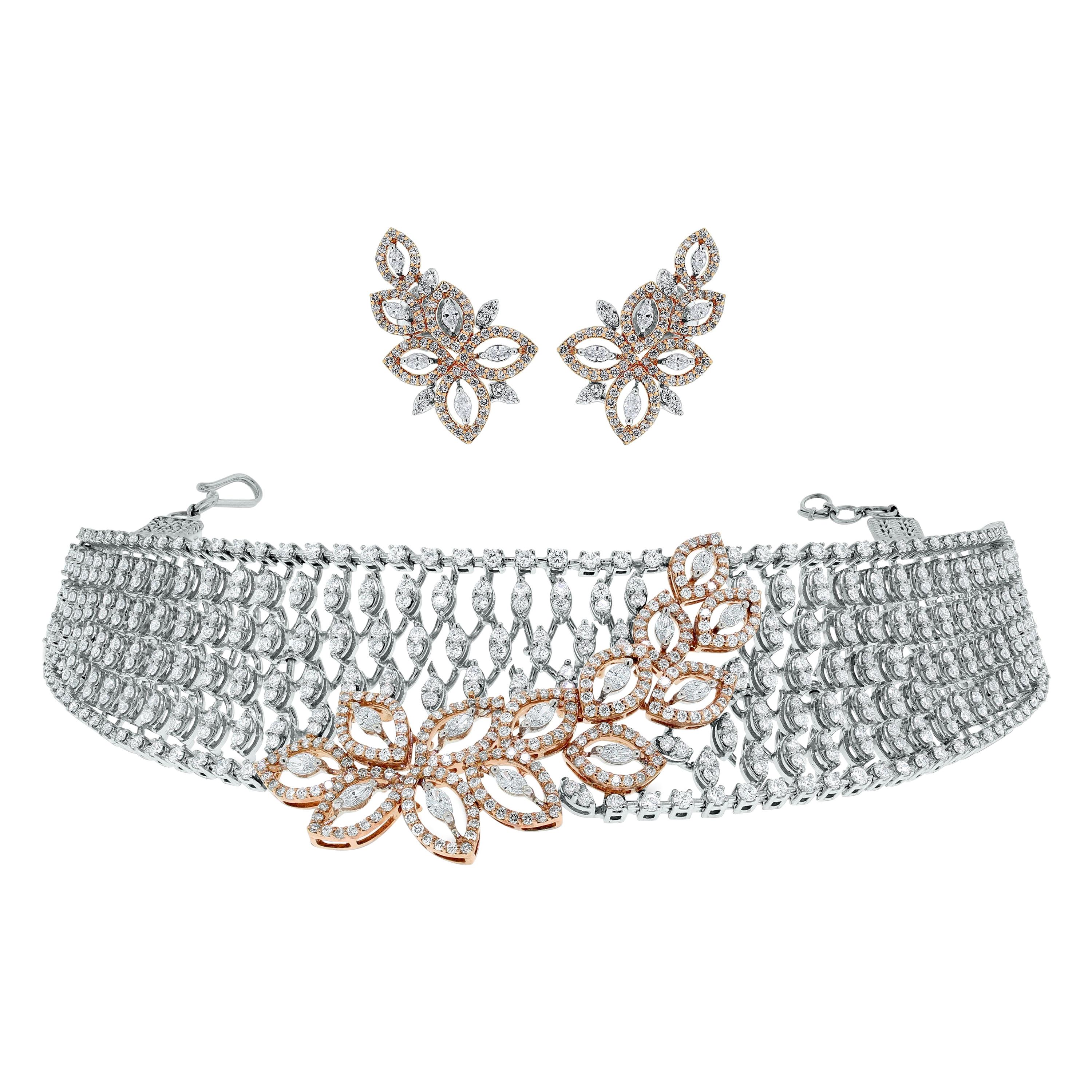 The Beauvince Gaia Diamond Choker Necklace is delicate & sensual celebrating the blossoming of spring. 

Total Diamond Weight: 7.97 ct
Diamond Color: H - I 
Diamond Clarity: VS - SI (Very Slightly Included - Slightly Included) 

Metal: 18K Rose &