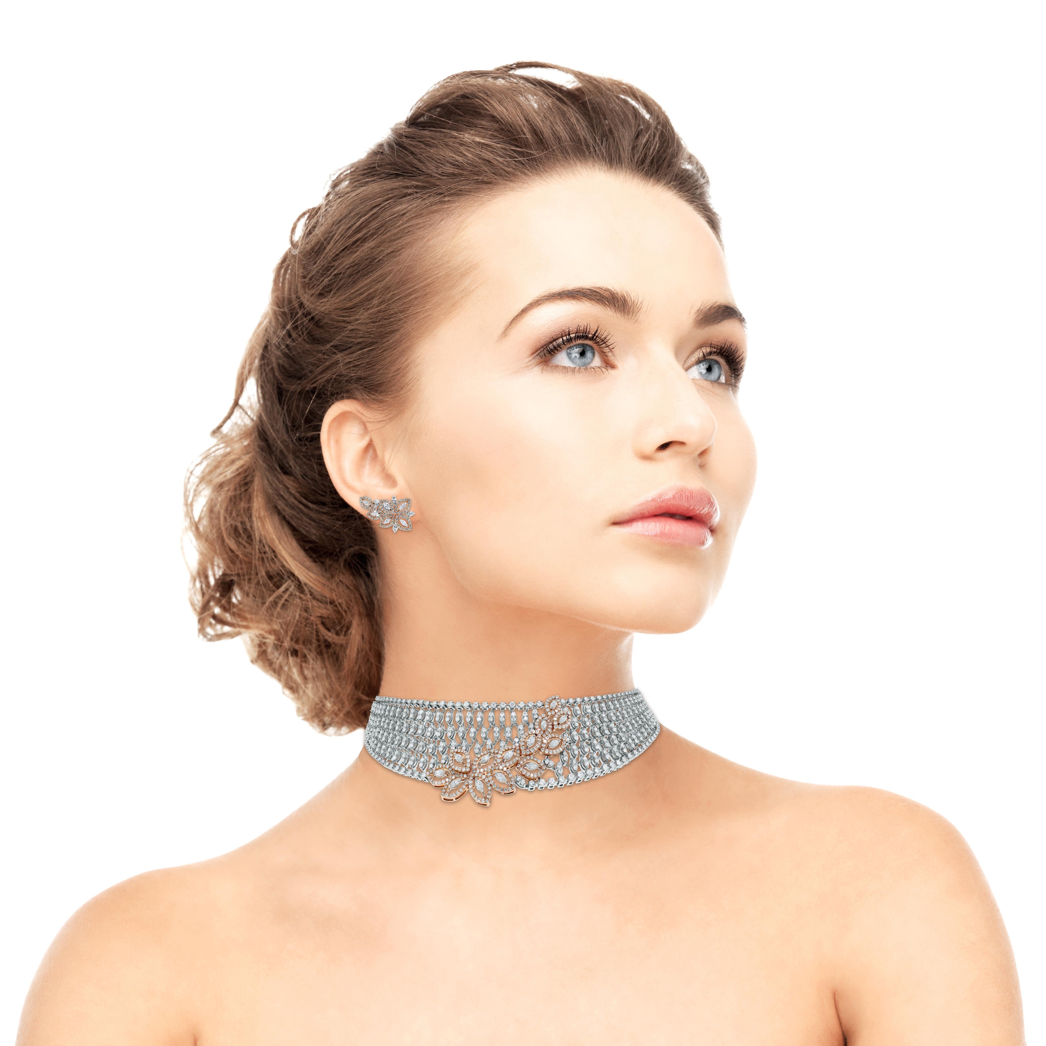 Contemporary Beauvince Diamond Choker Necklace in Rose and White Gold