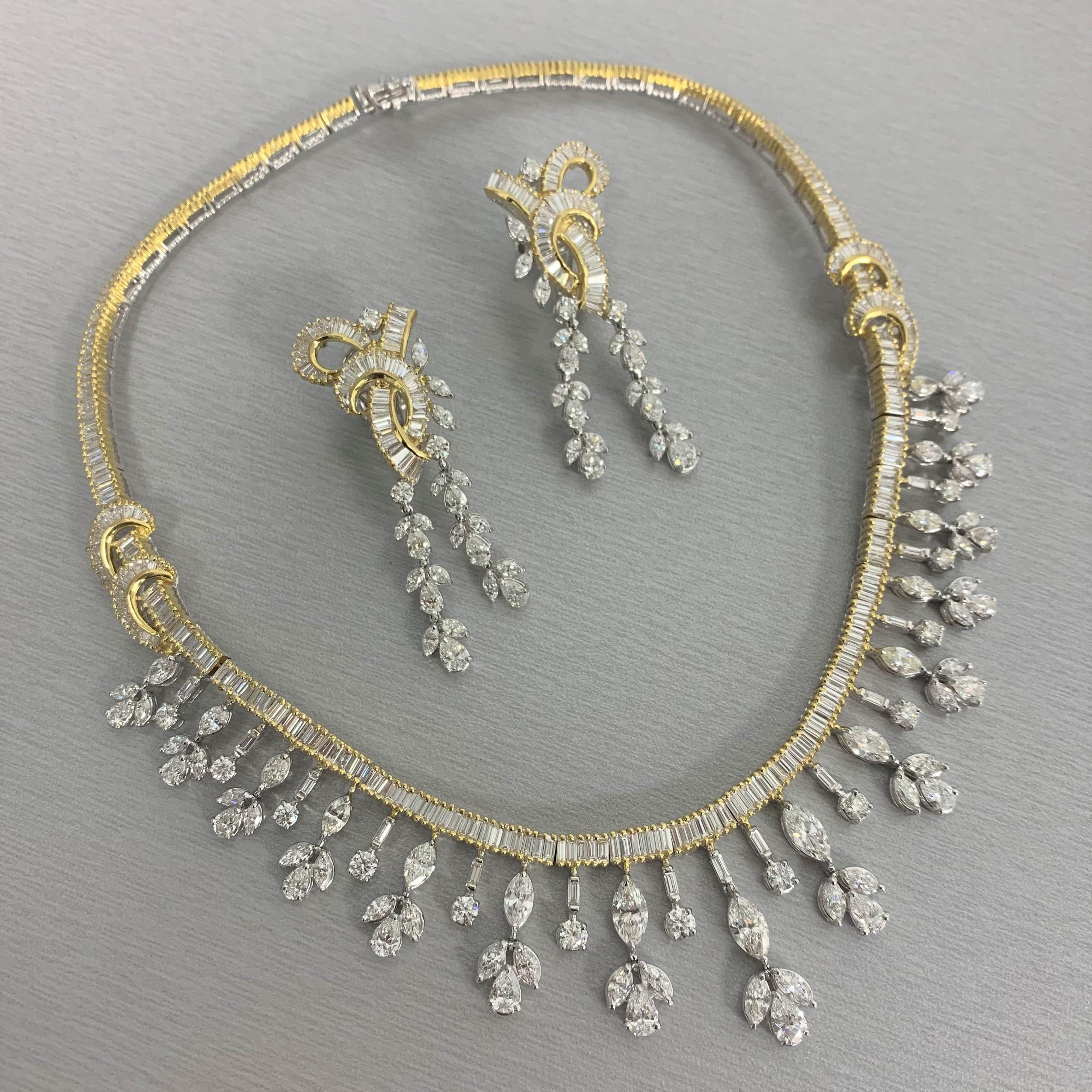 Contemporary Beauvince Scintilla Necklace and Earrings Suite 37.34 carat Diamonds in Gold