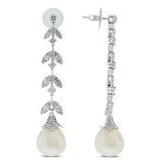 Beauvince Diamond and South Sea Pearl Dangle Earrings in White Gold