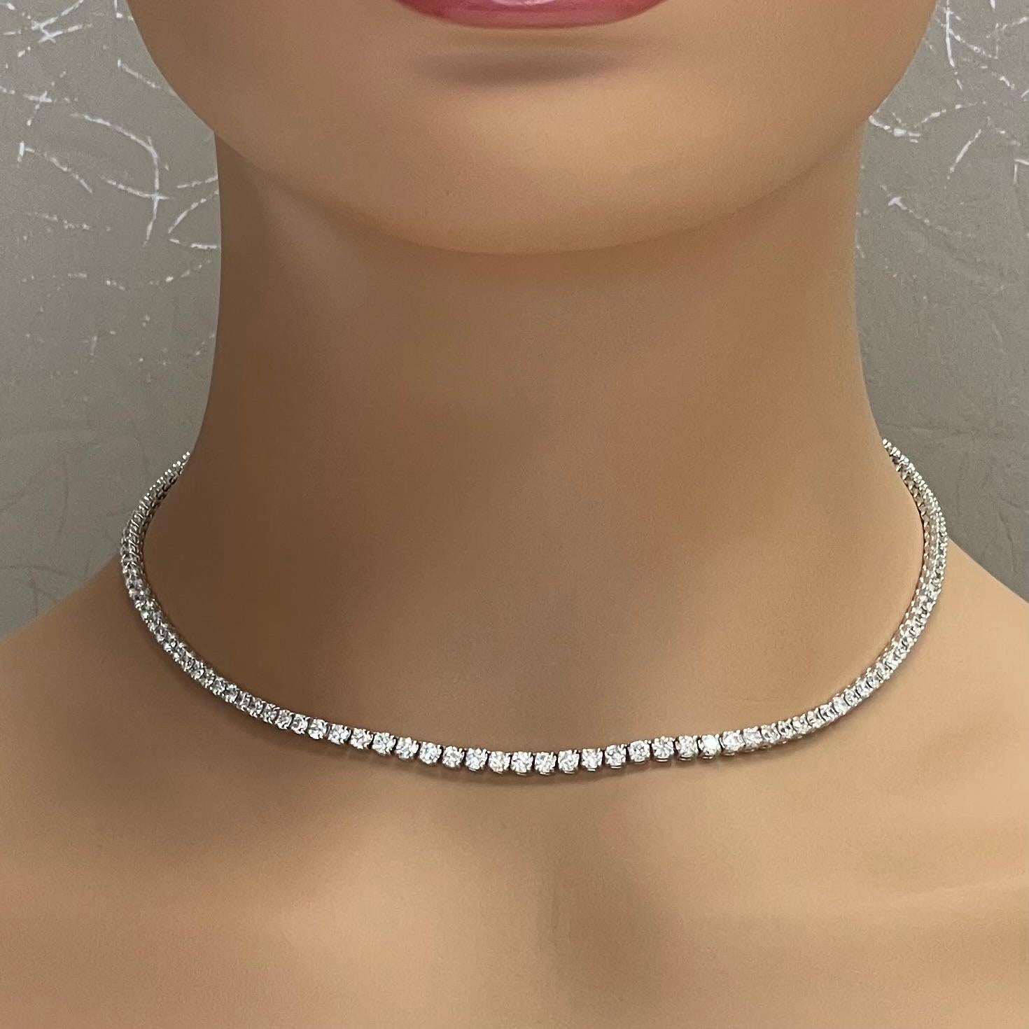 Contemporary Beauvince Diamond Tennis Necklace 10.02 ct GH VVS-VS Diamonds in 18K White Gold For Sale