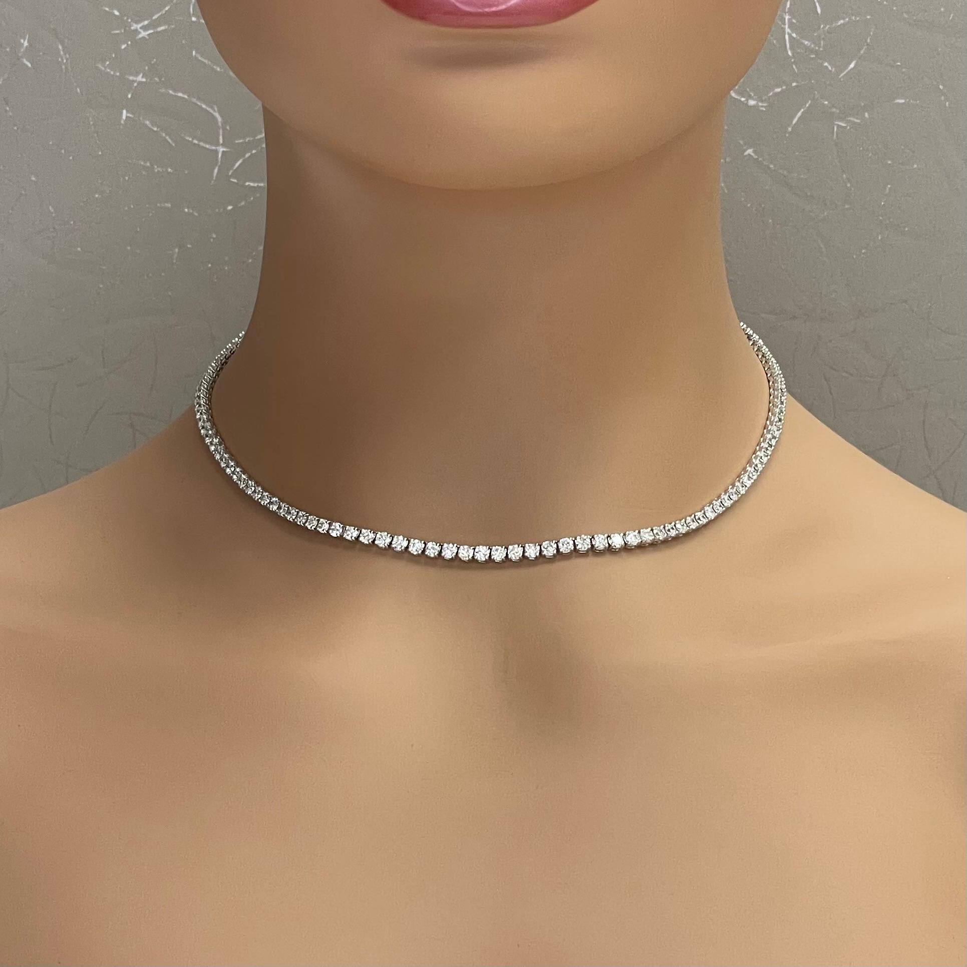 Round Cut Beauvince Diamond Tennis Necklace 10.02 ct GH VVS-VS Diamonds in 18K White Gold For Sale