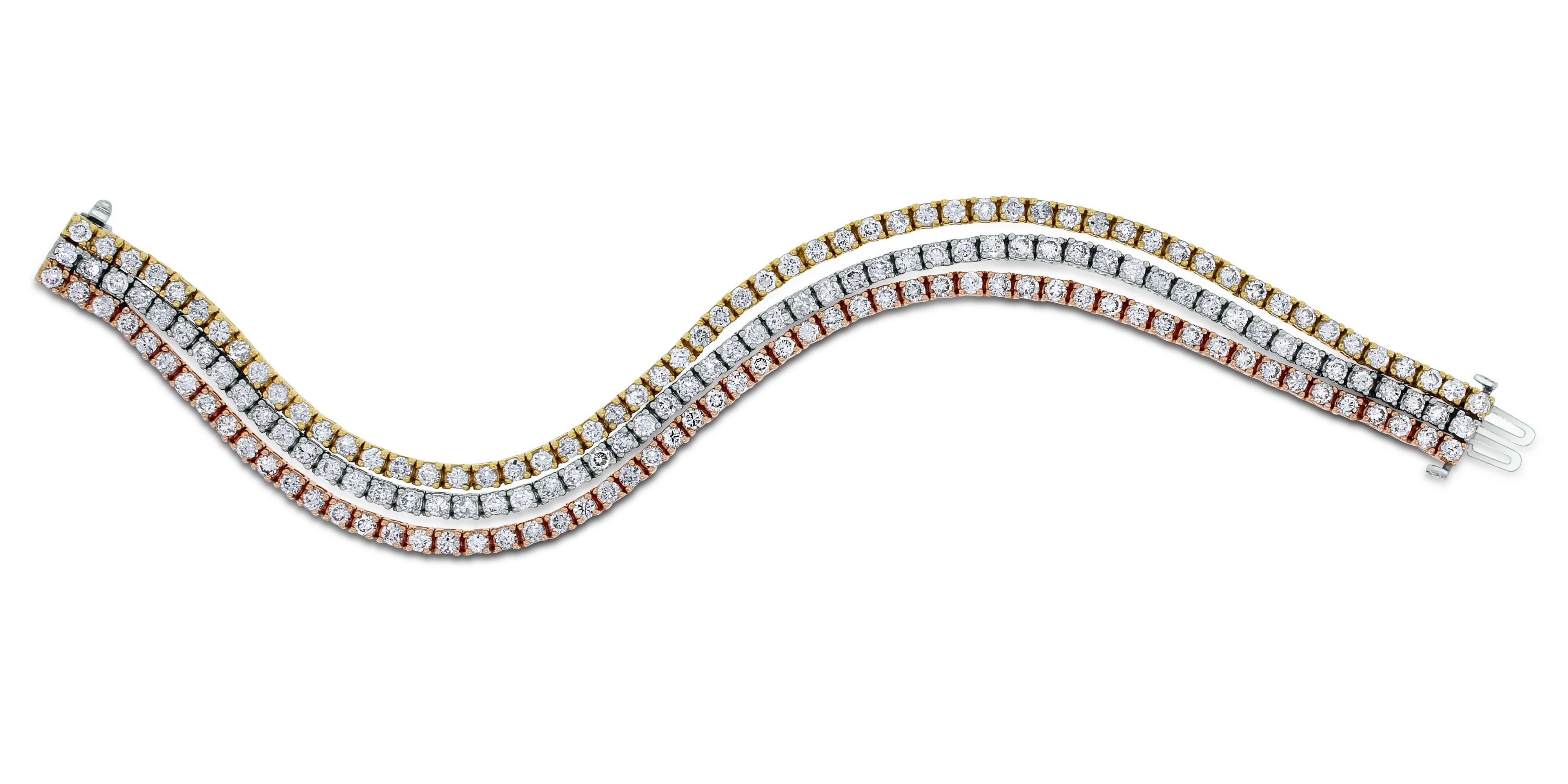 Contemporain Beauvince Bracelet Trinity tennis en or 10,53 carats de diamants en vente