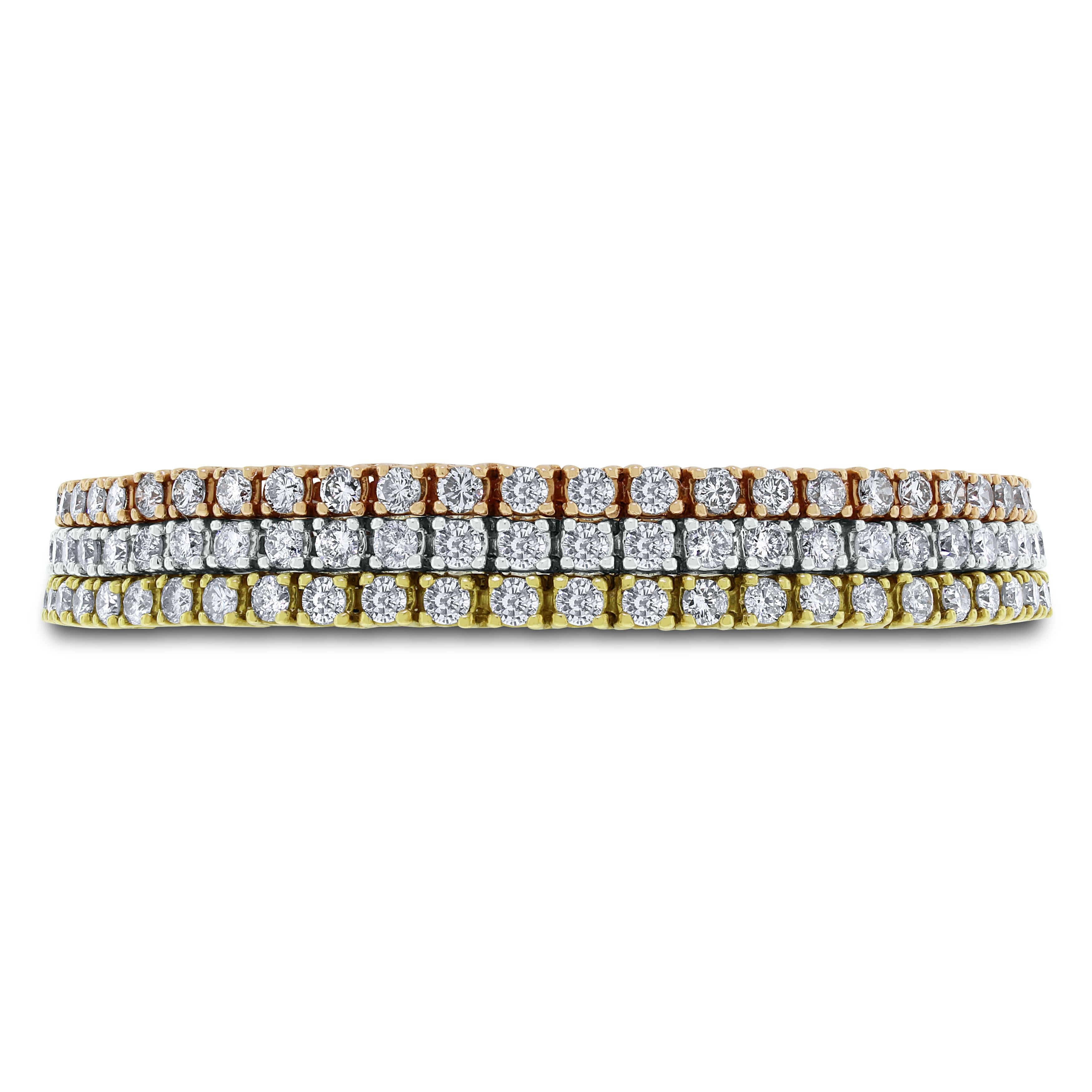 Beauvince Diamond Tennis Trinity Bracelet (10.53 ct Diamonds) in Gold In New Condition For Sale In New York, NY